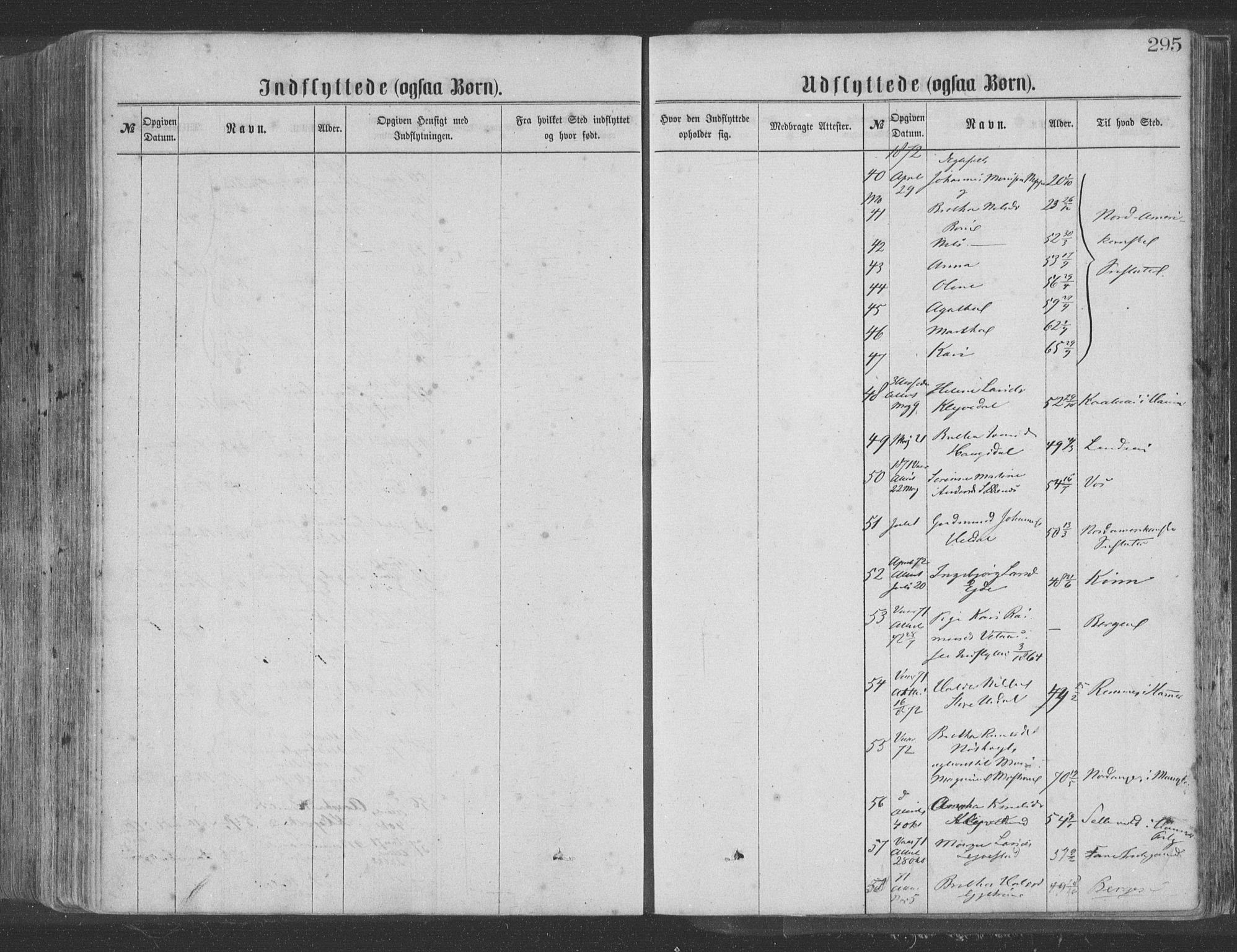 Hosanger sokneprestembete, SAB/A-75801/H/Haa: Parish register (official) no. A 9, 1864-1876, p. 295