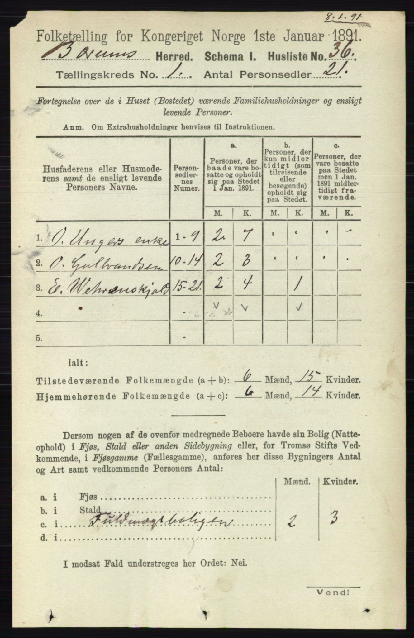 RA, 1891 census for 0219 Bærum, 1891, p. 79