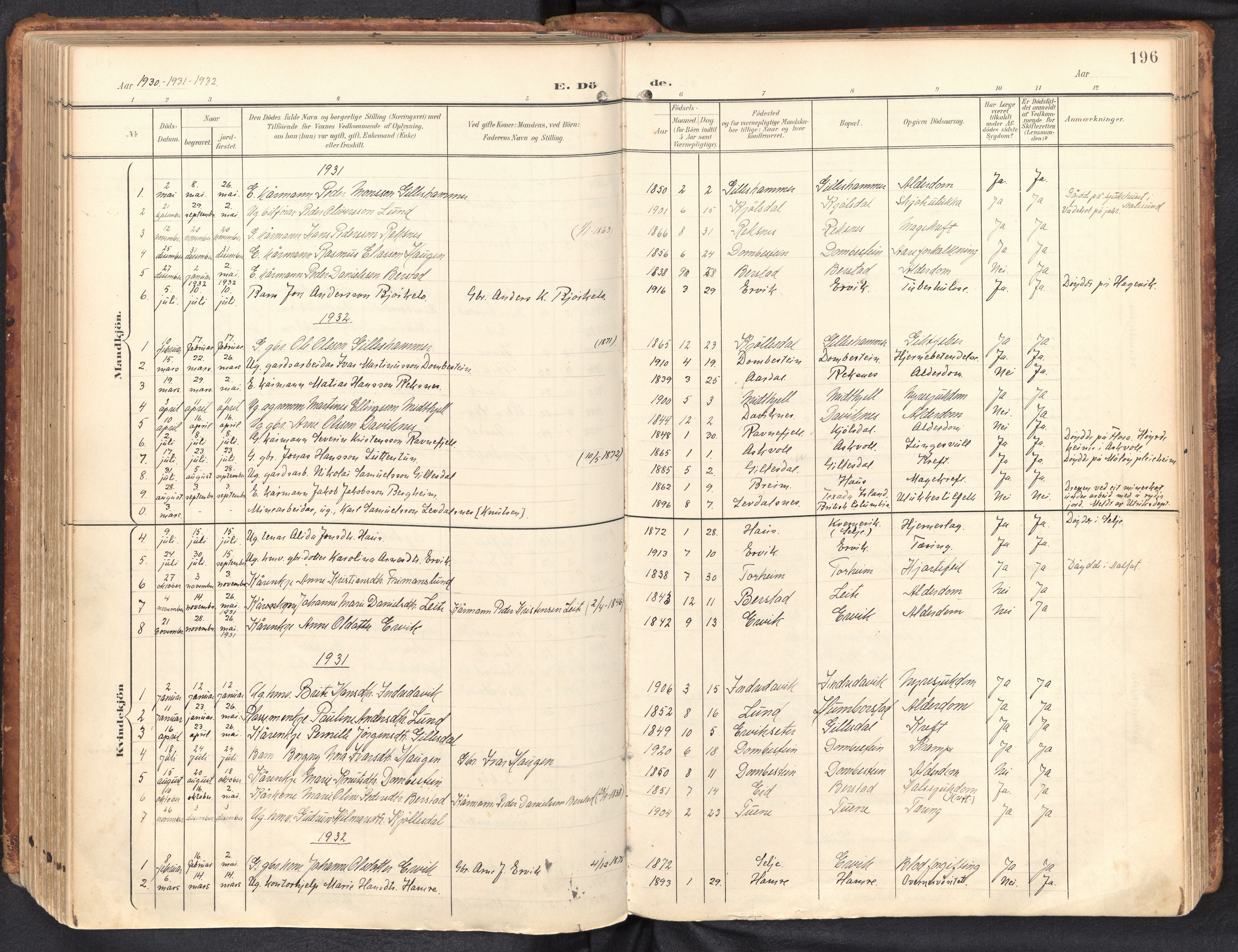 Davik sokneprestembete, SAB/A-79701/H/Haa/Haab/L0002: Parish register (official) no. B 2, 1901-1934, p. 196