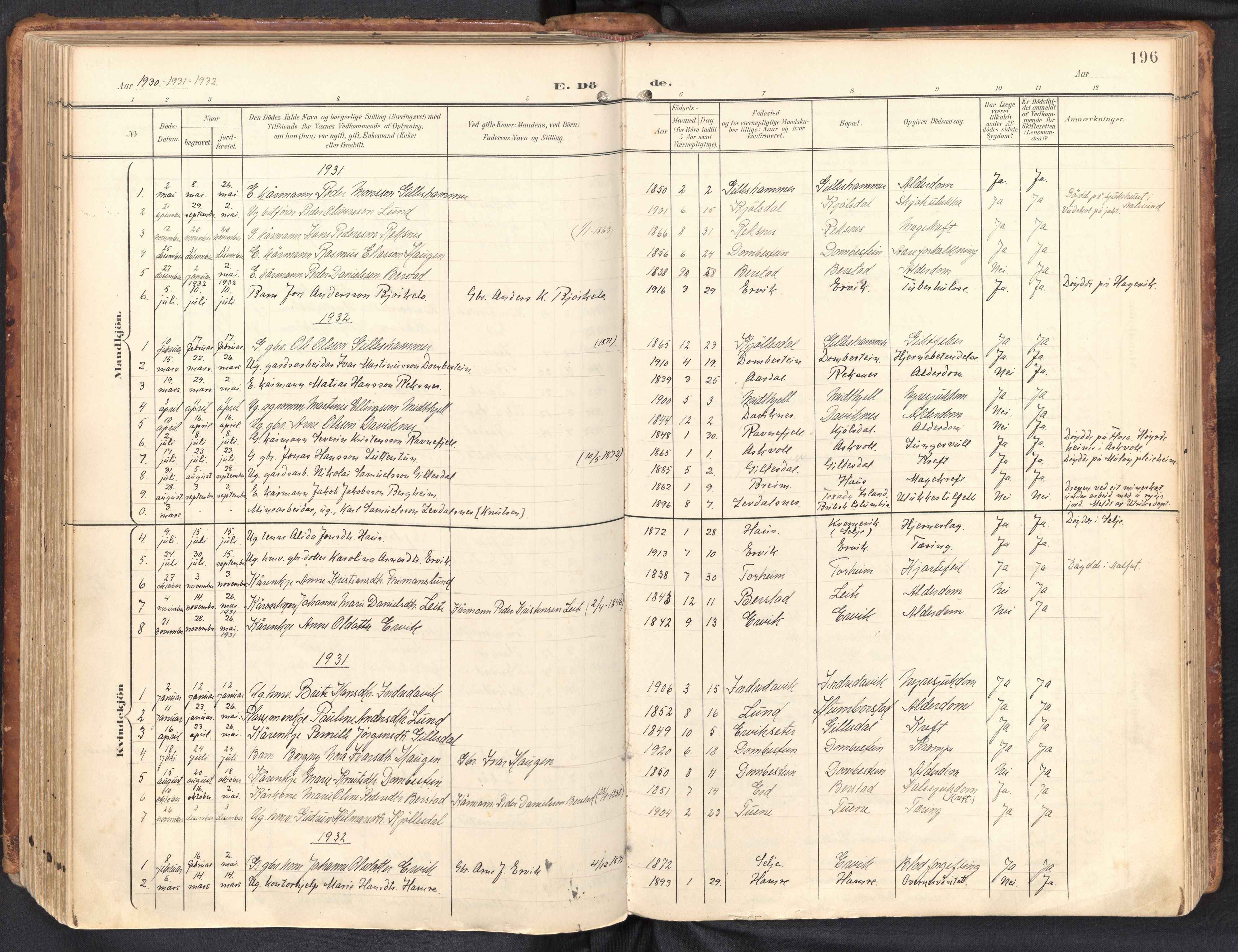 Davik sokneprestembete, AV/SAB-A-79701/H/Haa/Haab/L0002: Parish register (official) no. B 2, 1901-1934, p. 196