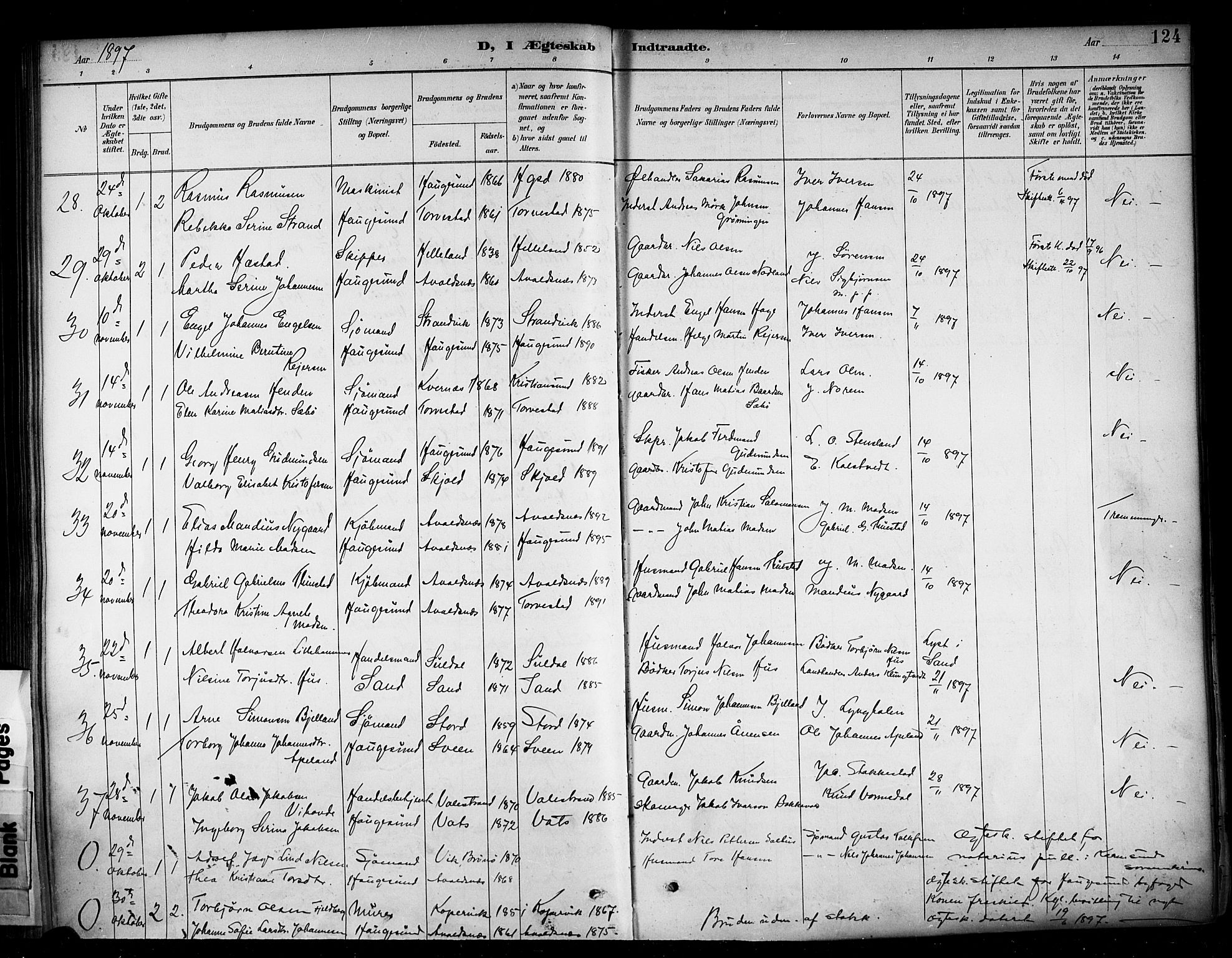 Haugesund sokneprestkontor, SAST/A -101863/H/Ha/Haa/L0005: Parish register (official) no. A 5, 1891-1903, p. 124