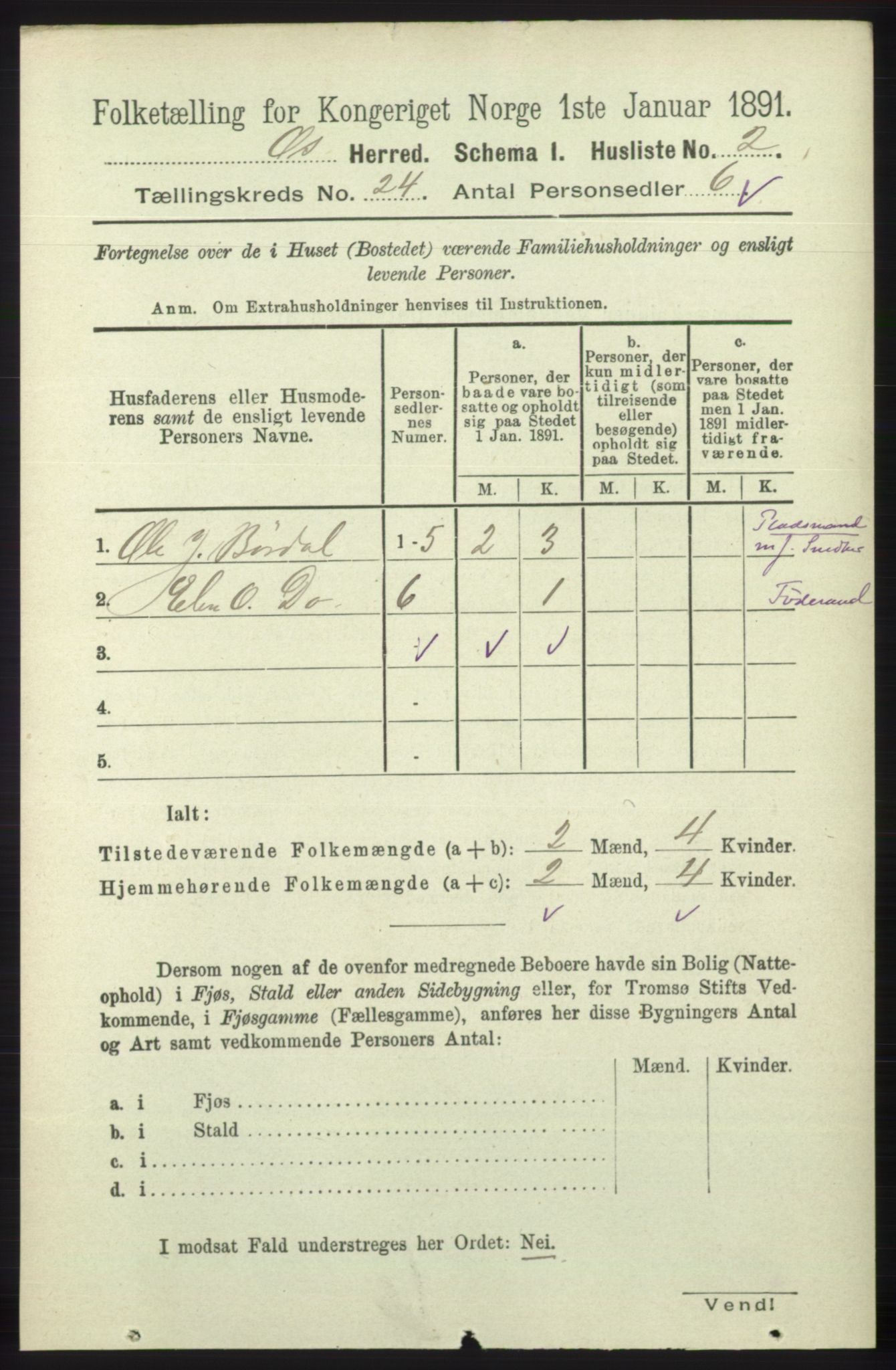 RA, 1891 census for 1243 Os, 1891, p. 5189