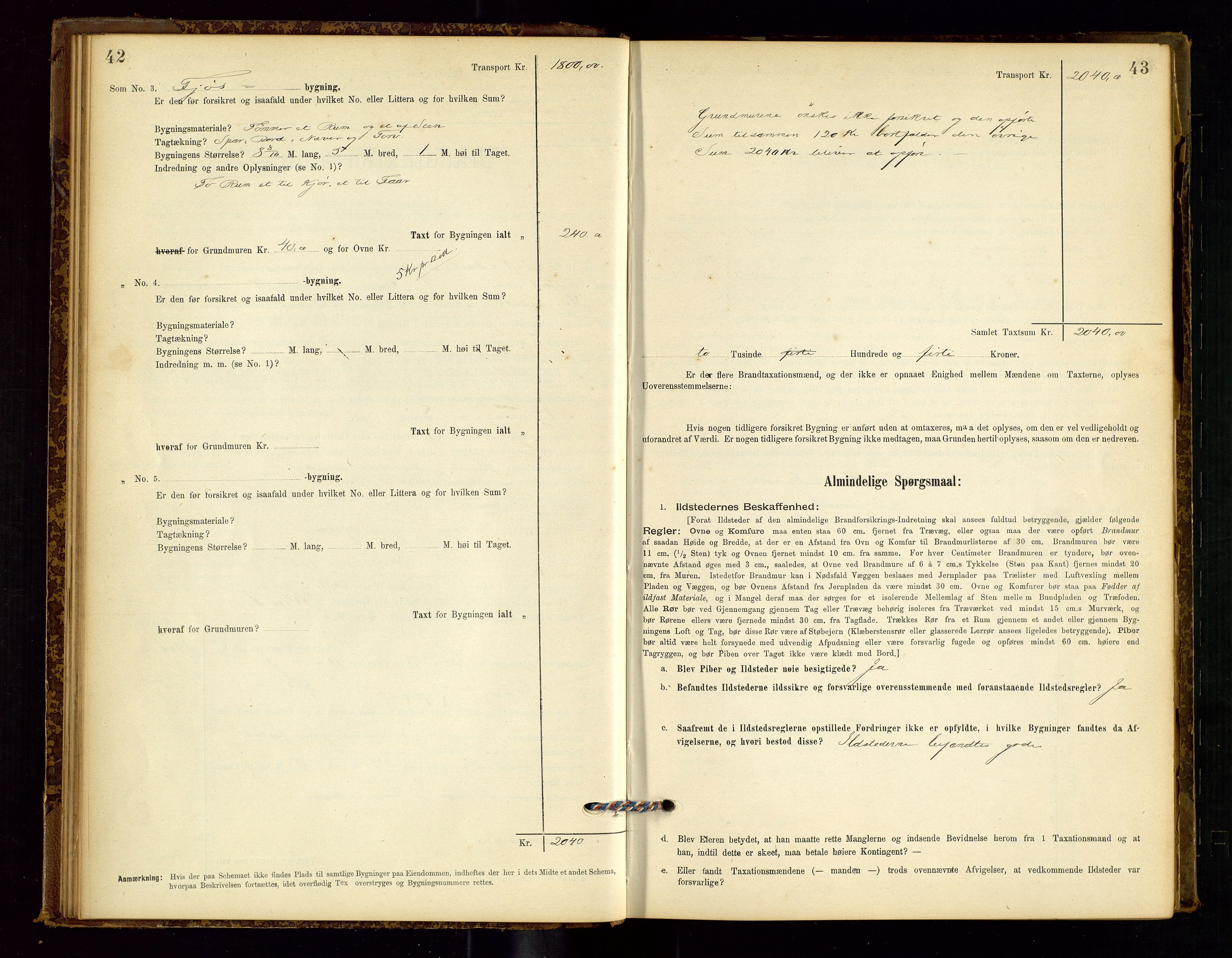 Sokndal lensmannskontor, AV/SAST-A-100417/Gob/L0001: "Brandtaxt-Protokol", 1895-1902, p. 42-43