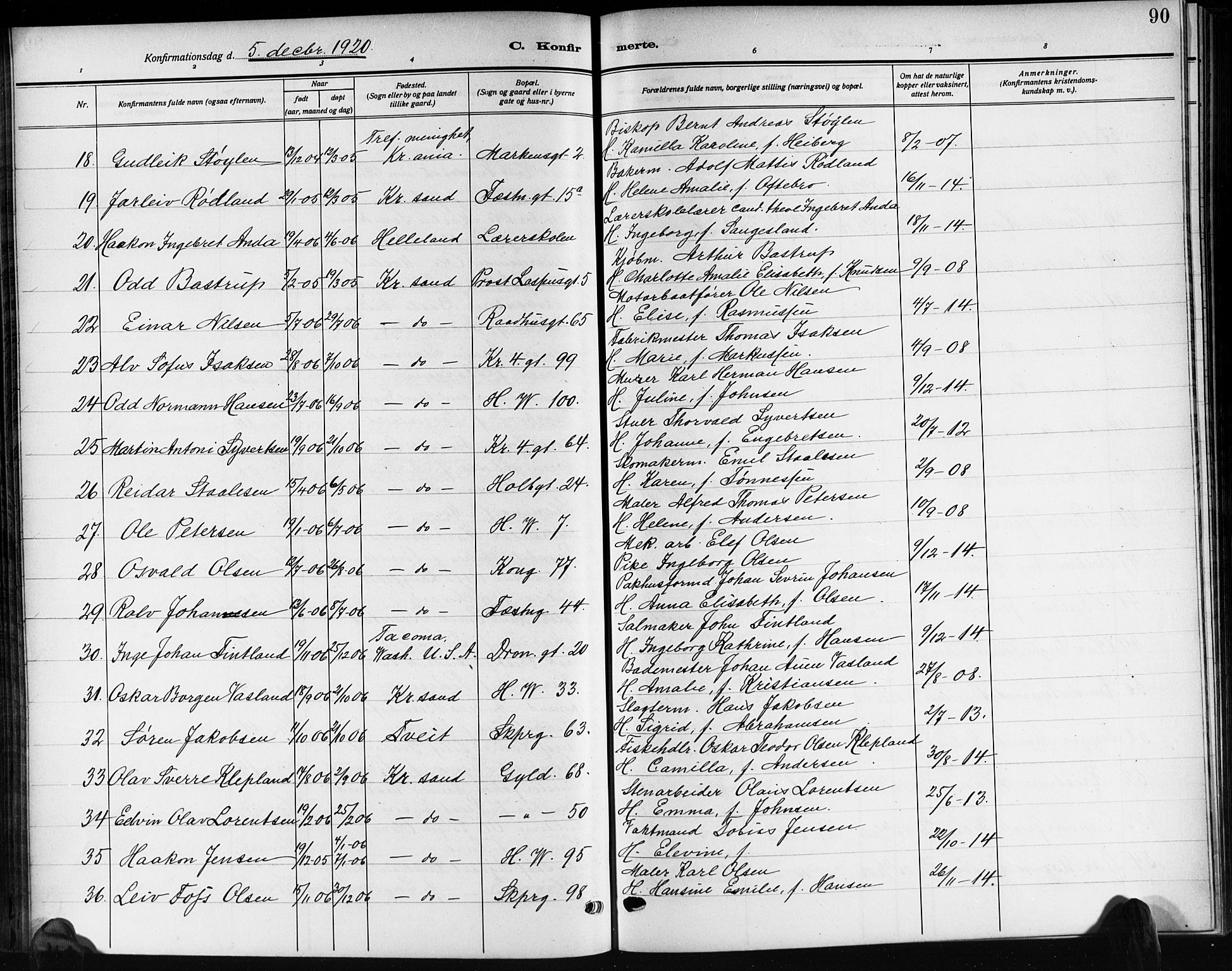 Kristiansand domprosti, AV/SAK-1112-0006/F/Fb/L0022: Parish register (copy) no. B 22, 1915-1925, p. 90