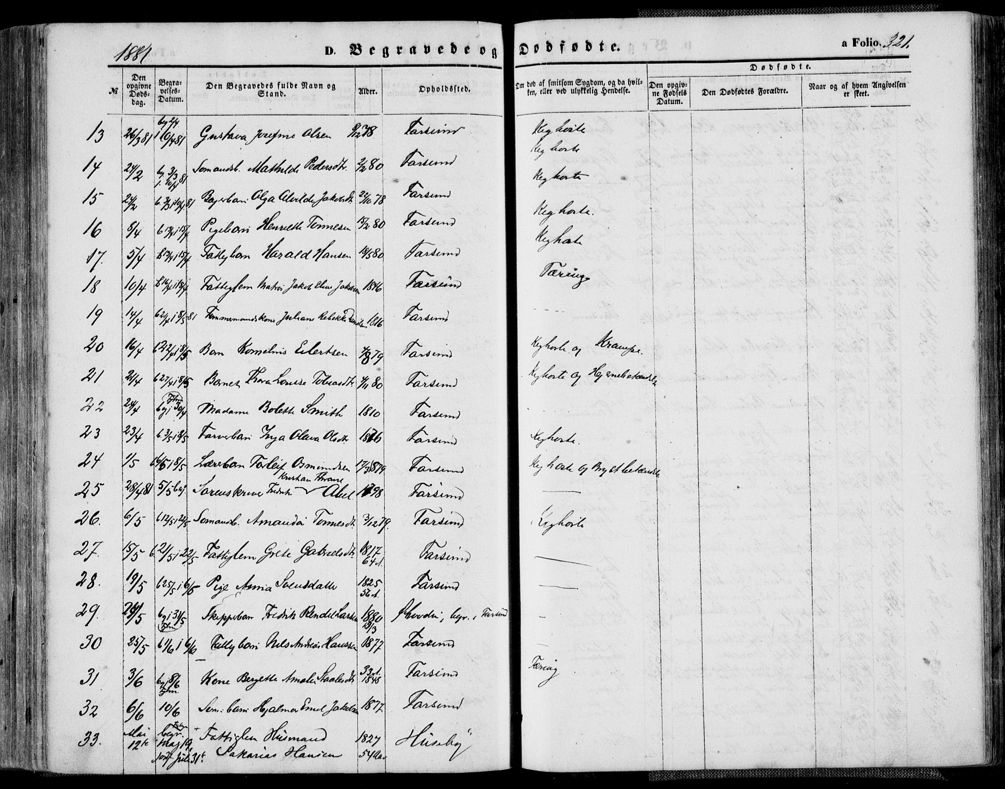 Farsund sokneprestkontor, SAK/1111-0009/F/Fa/L0005: Parish register (official) no. A 5, 1863-1886, p. 321