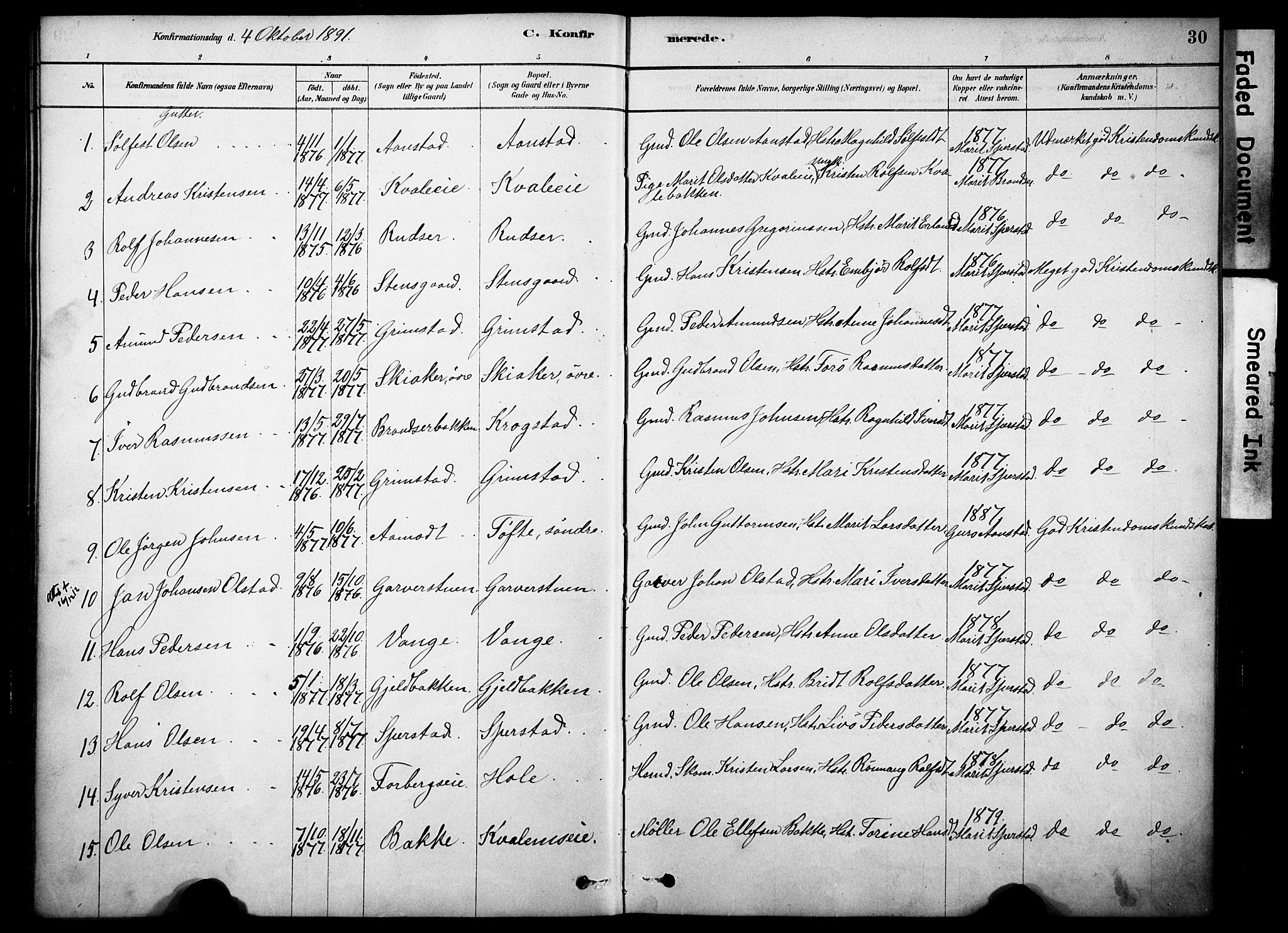 Skjåk prestekontor, SAH/PREST-072/H/Ha/Haa/L0002: Parish register (official) no. 2, 1878-1907, p. 30