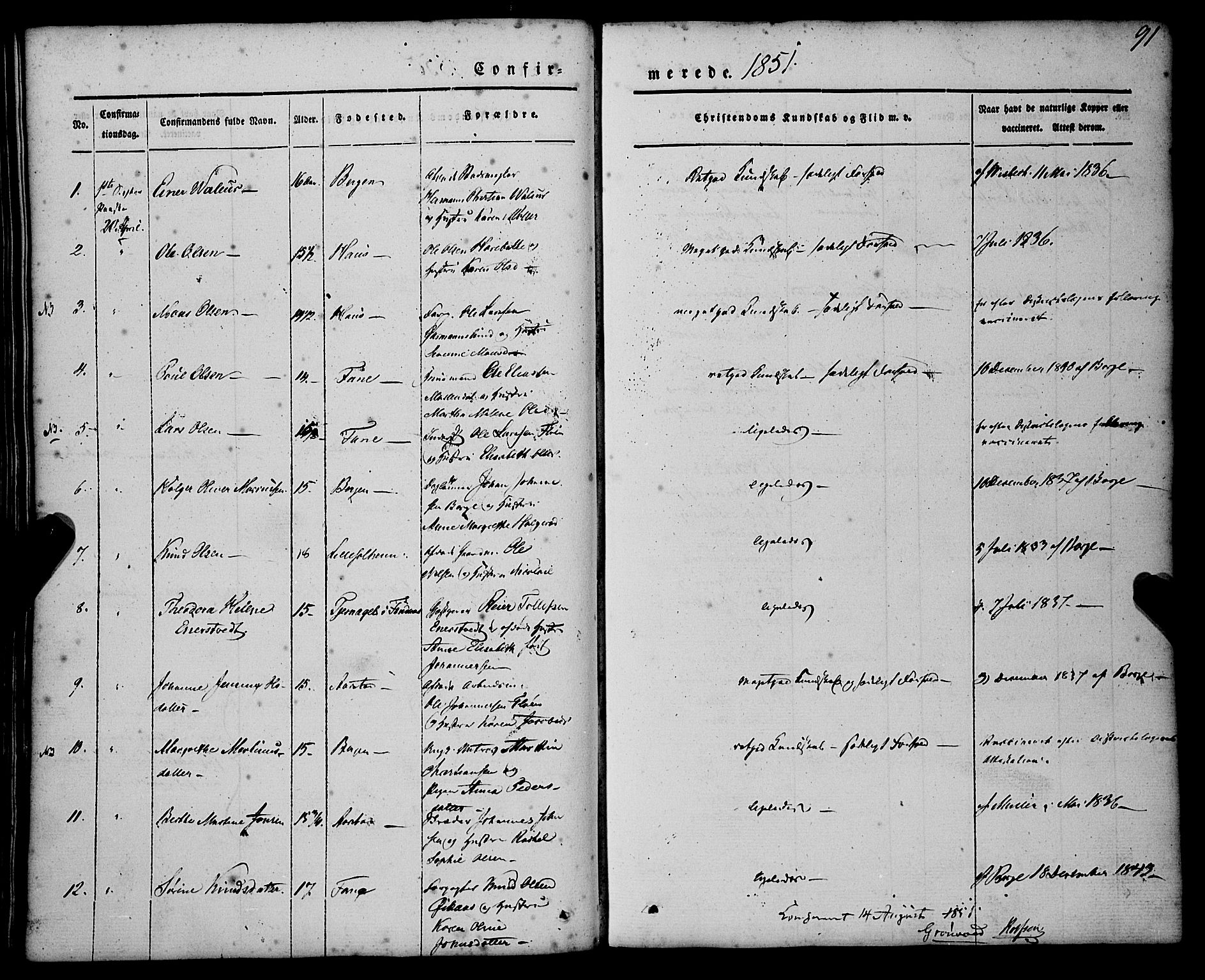 St. Jørgens hospital og Årstad sokneprestembete, SAB/A-99934: Parish register (official) no. A 4, 1844-1863, p. 91