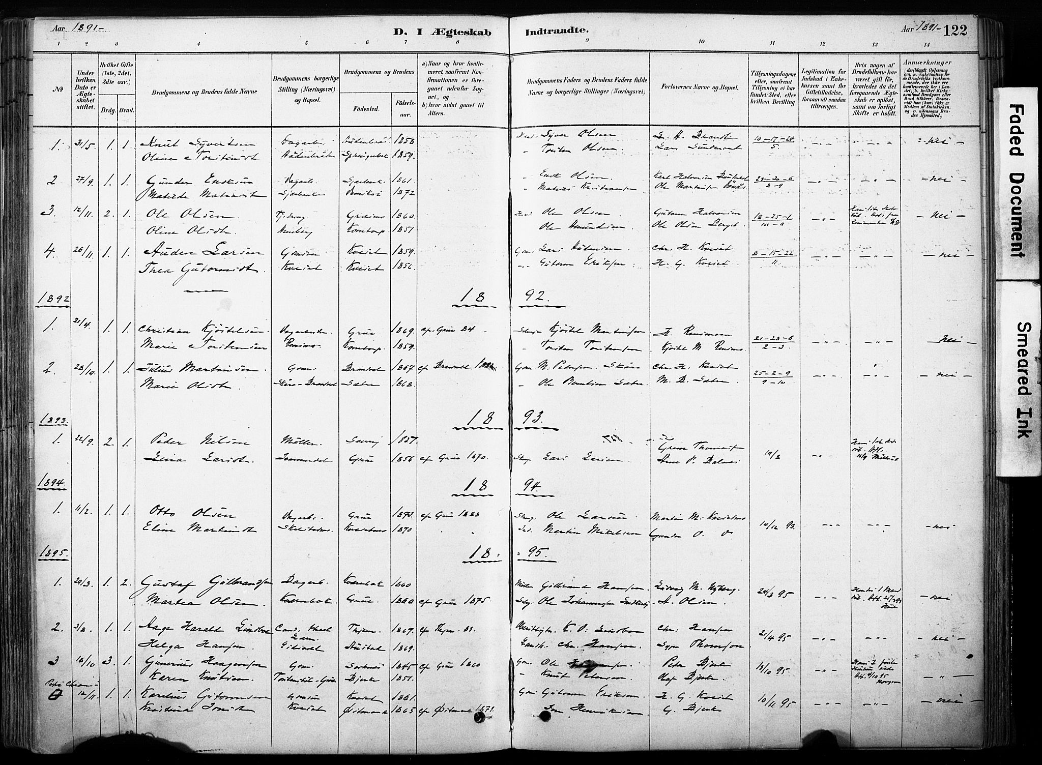 Hof prestekontor, SAH/PREST-038/H/Ha/Haa/L0011: Parish register (official) no. 11, 1879-1911, p. 122