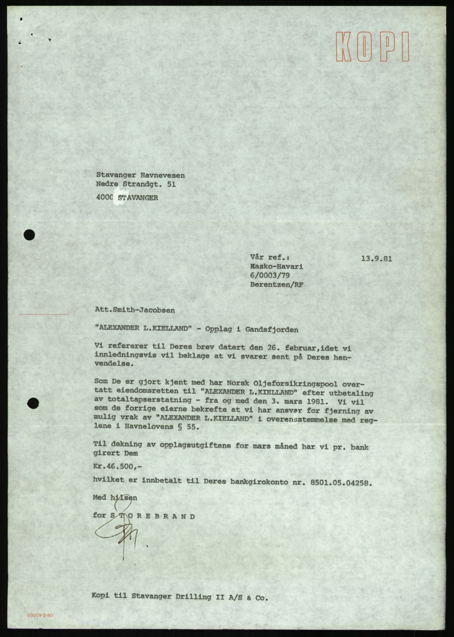 Pa 1503 - Stavanger Drilling AS, AV/SAST-A-101906/Da/L0016: Alexander L. Kielland - Saks- og korrespondansearkiv, 1981-1987, p. 727