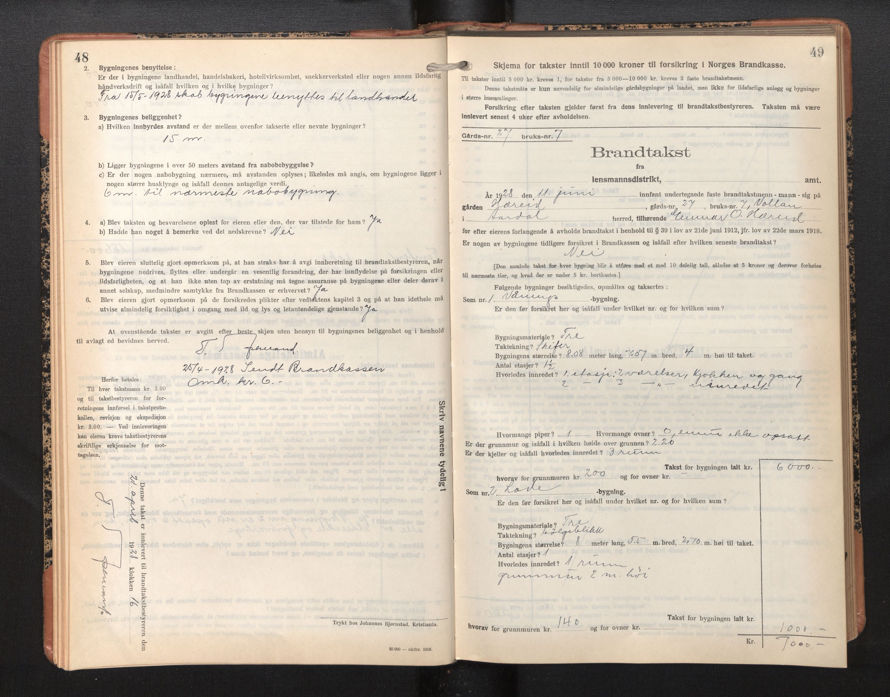 Lensmannen i Årdal, AV/SAB-A-30501/0012/L0010: Branntakstprotokoll, skjematakst, 1926-1939, p. 48-49