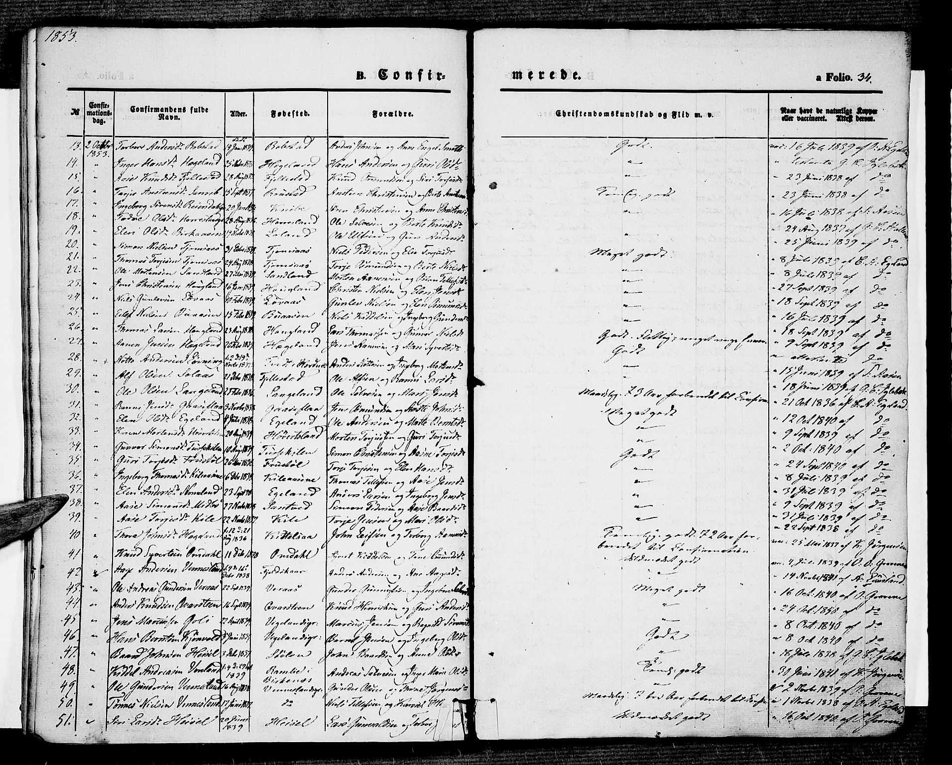 Vennesla sokneprestkontor, AV/SAK-1111-0045/Fa/Fac/L0005: Parish register (official) no. A 5, 1844-1855, p. 34