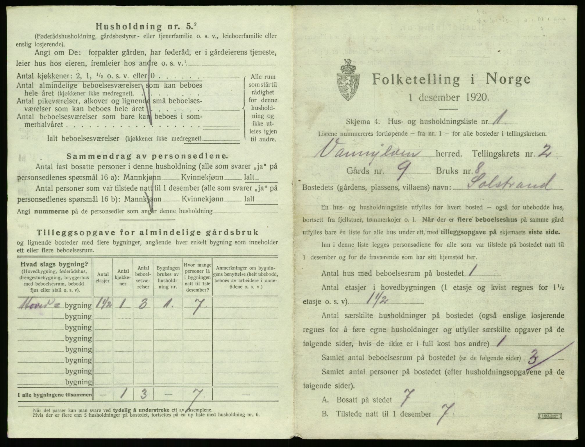 SAT, 1920 census for Vanylven, 1920, p. 95