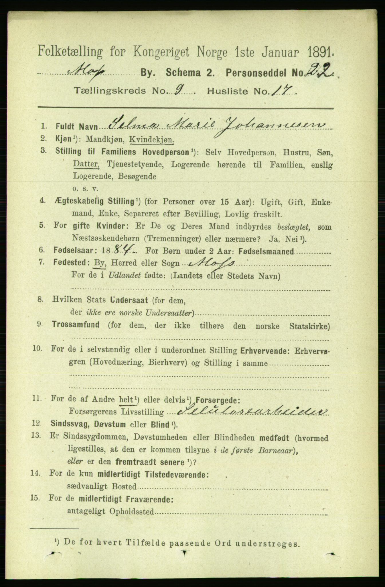 RA, 1891 census for 0104 Moss, 1891, p. 5384