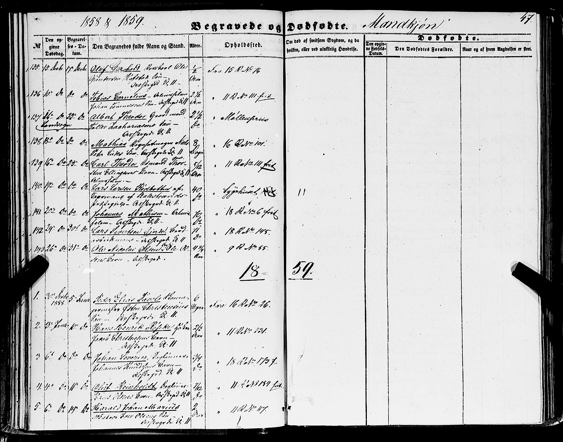 Domkirken sokneprestembete, SAB/A-74801/H/Haa/L0041: Parish register (official) no. E 2, 1853-1863, p. 47