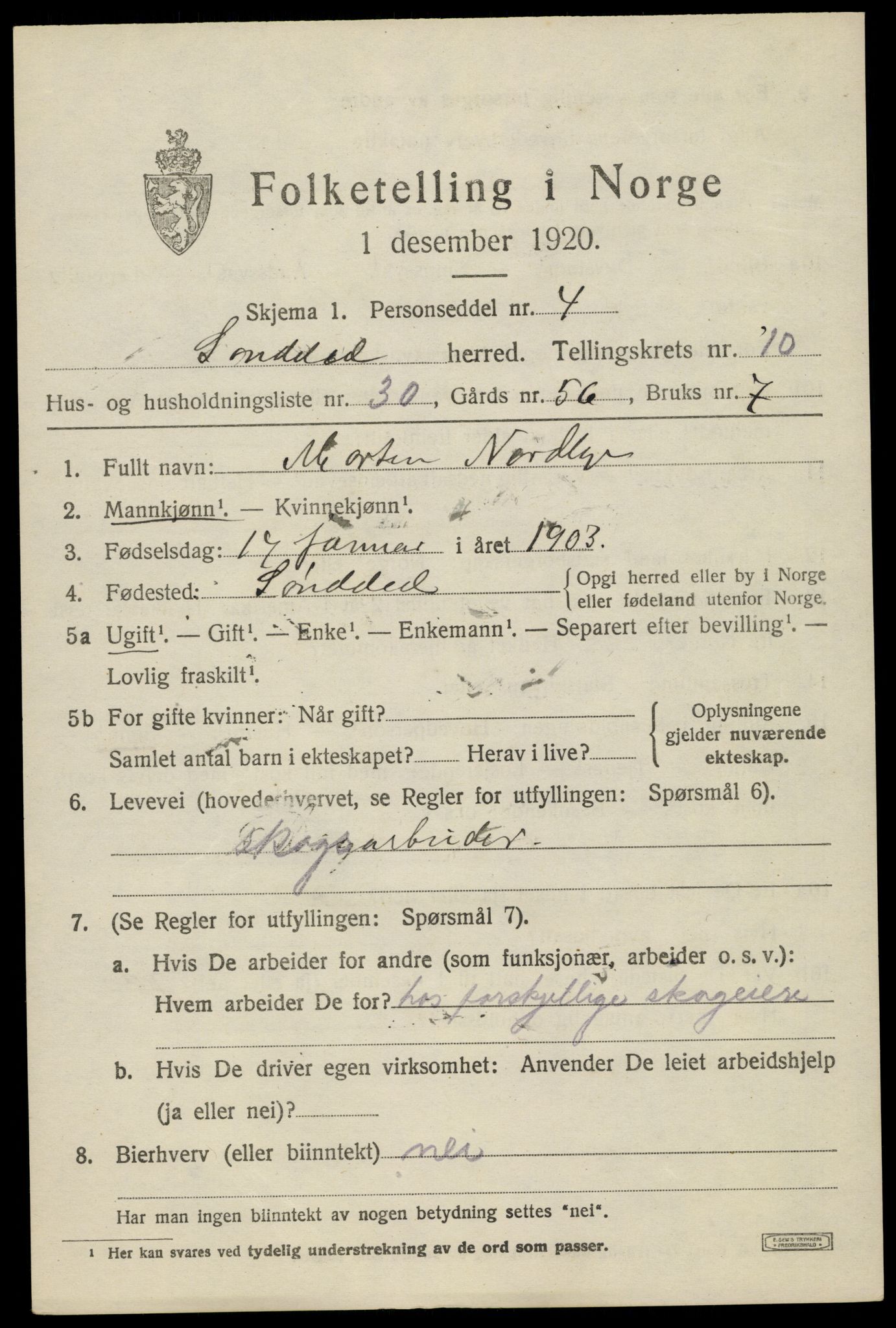 SAK, 1920 census for Søndeled, 1920, p. 5301