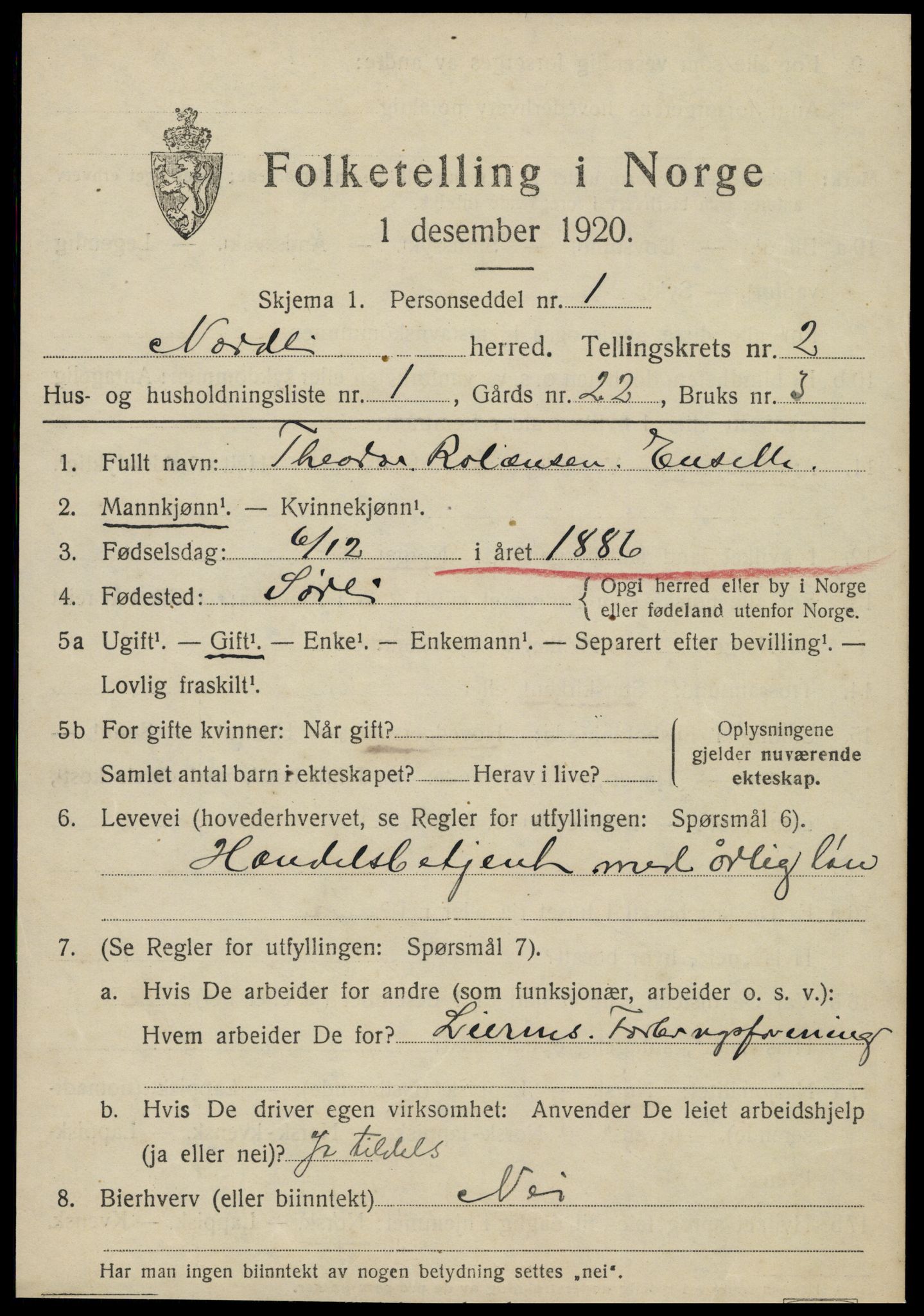 SAT, 1920 census for Nordli, 1920, p. 853