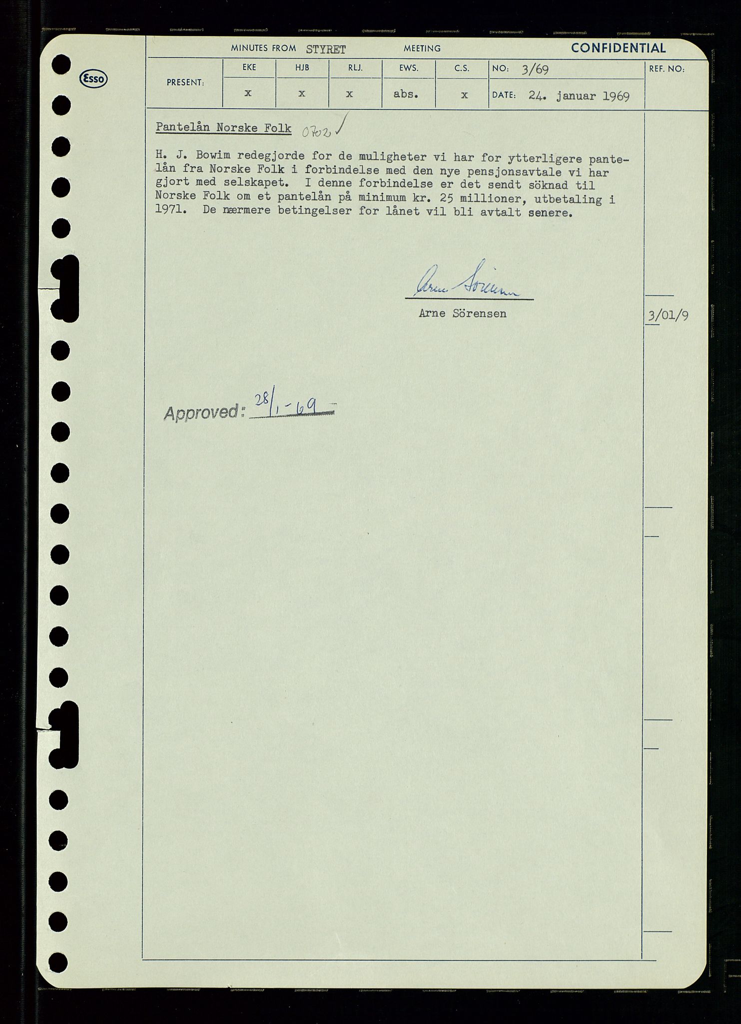 Pa 0982 - Esso Norge A/S, AV/SAST-A-100448/A/Aa/L0003/0001: Den administrerende direksjon Board minutes (styrereferater) og Bedriftforsamlingsprotokoll / Den administrerende direksjon Board minutes (styrereferater), 1969, p. 4