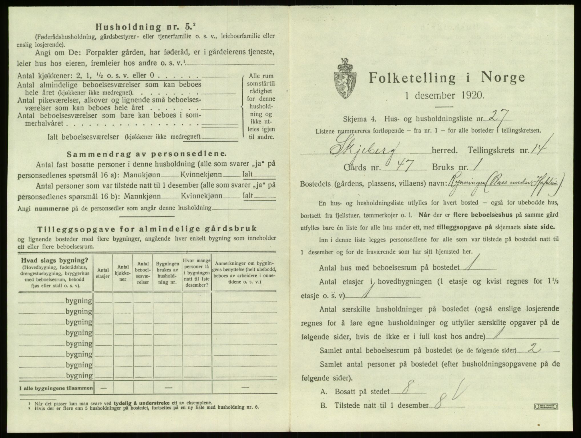 SAO, 1920 census for Skjeberg, 1920, p. 1976