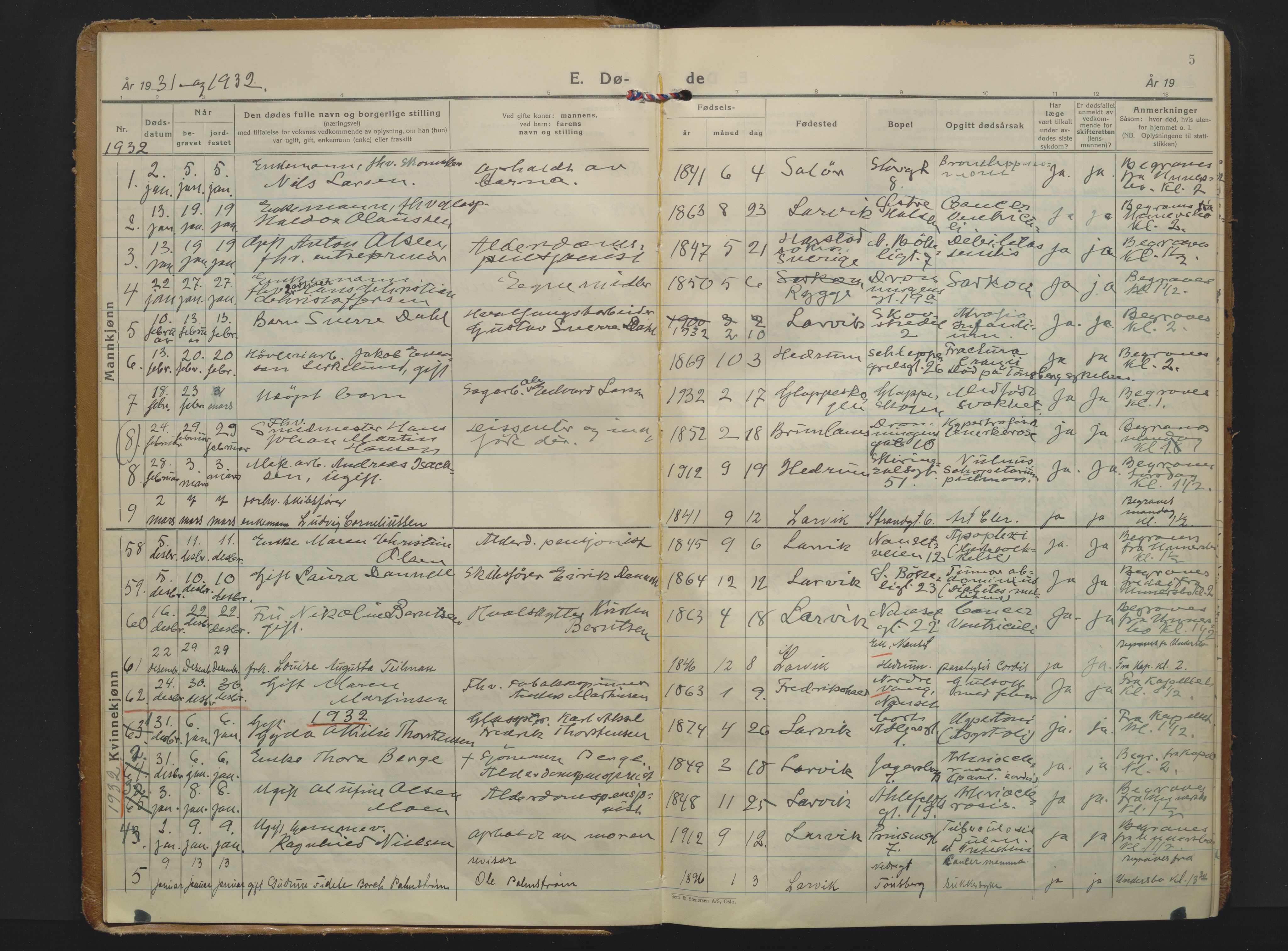 Larvik kirkebøker, AV/SAKO-A-352/F/Fa/L0017: Parish register (official) no. I 17, 1931-1959, p. 5