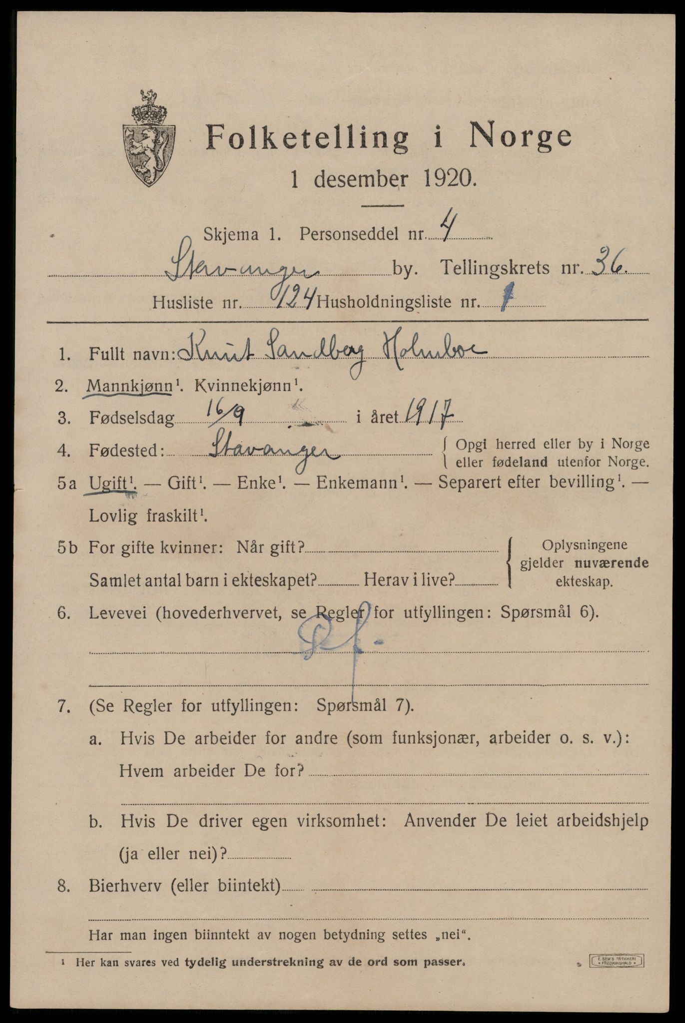 SAST, 1920 census for Stavanger, 1920, p. 97248