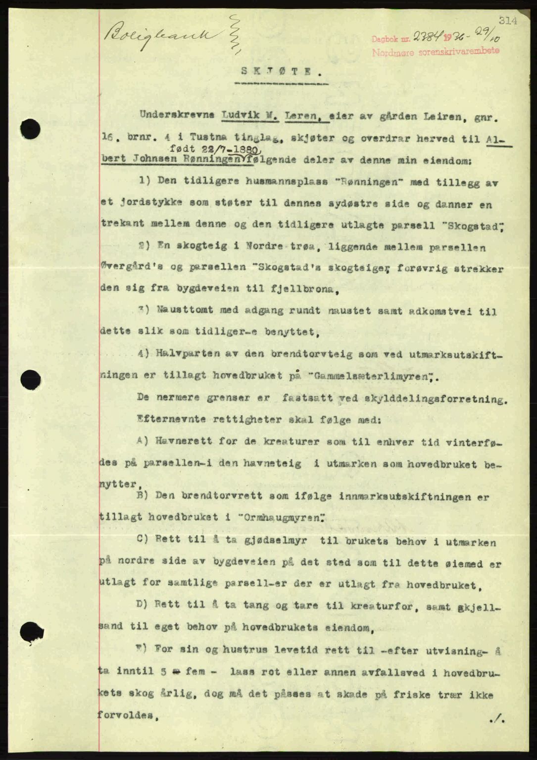 Nordmøre sorenskriveri, AV/SAT-A-4132/1/2/2Ca: Mortgage book no. A80, 1936-1937, Diary no: : 2384/1936