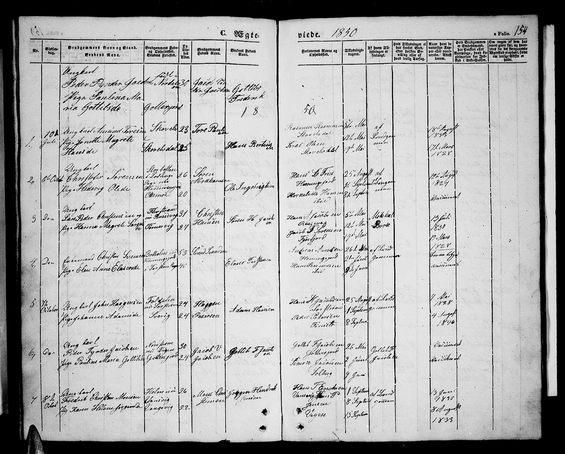 Tranøy sokneprestkontor, SATØ/S-1313/I/Ia/Iab/L0002klokker: Parish register (copy) no. 2, 1847-1860, p. 154