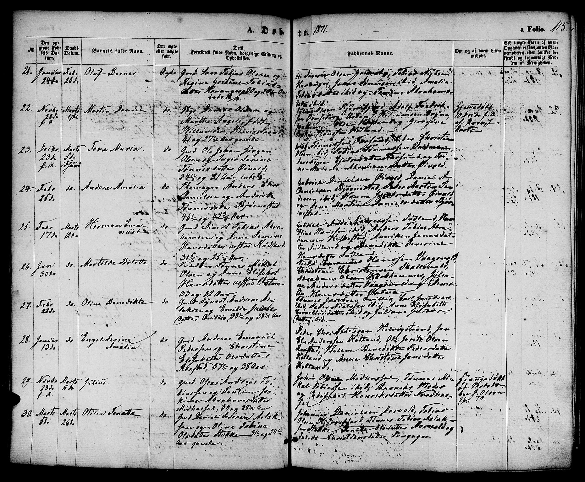 Lista sokneprestkontor, SAK/1111-0027/F/Fb/L0003: Parish register (copy) no. B 3, 1862-1877, p. 115