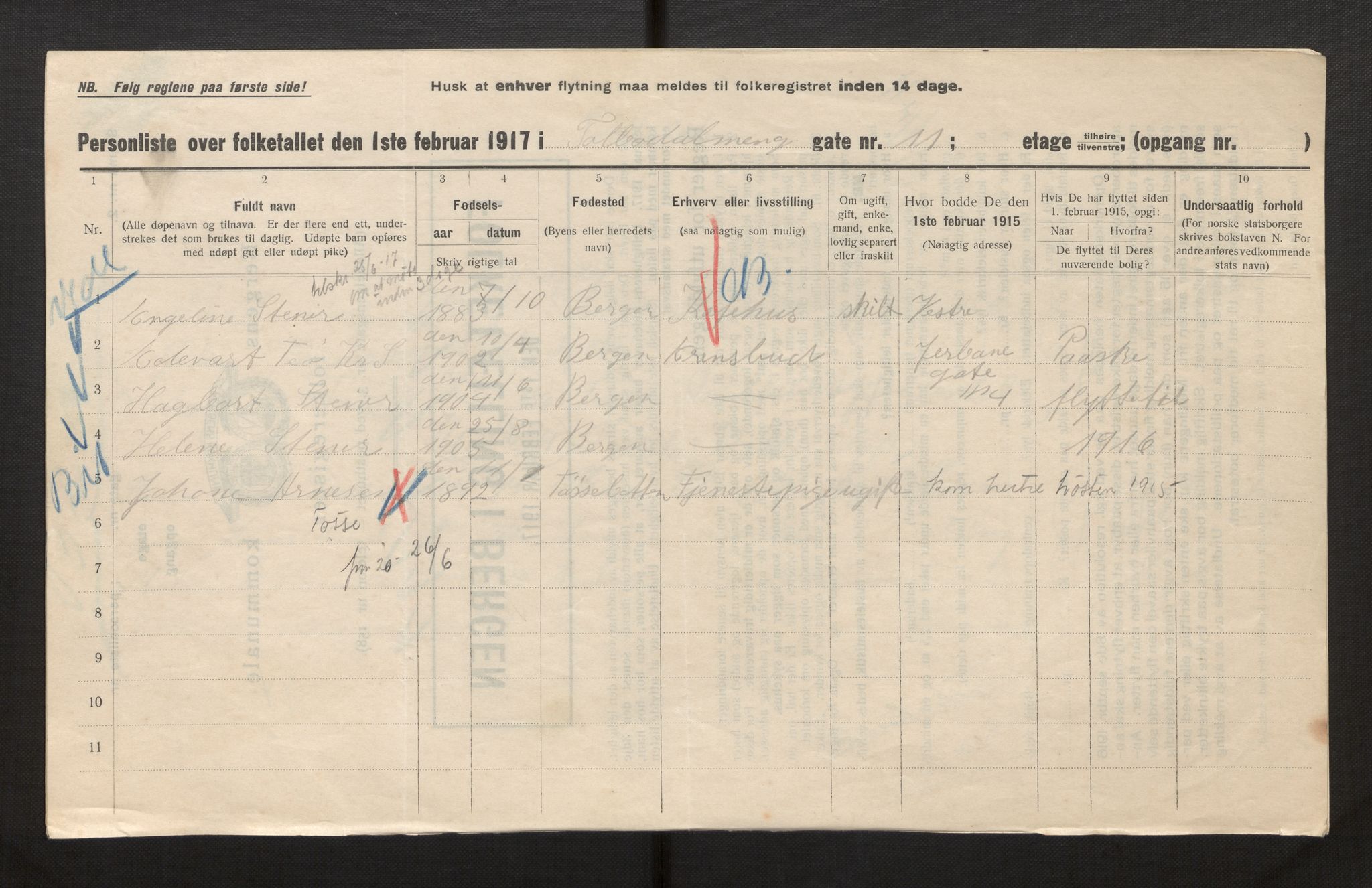 SAB, Municipal Census 1917 for Bergen, 1917, p. 41865