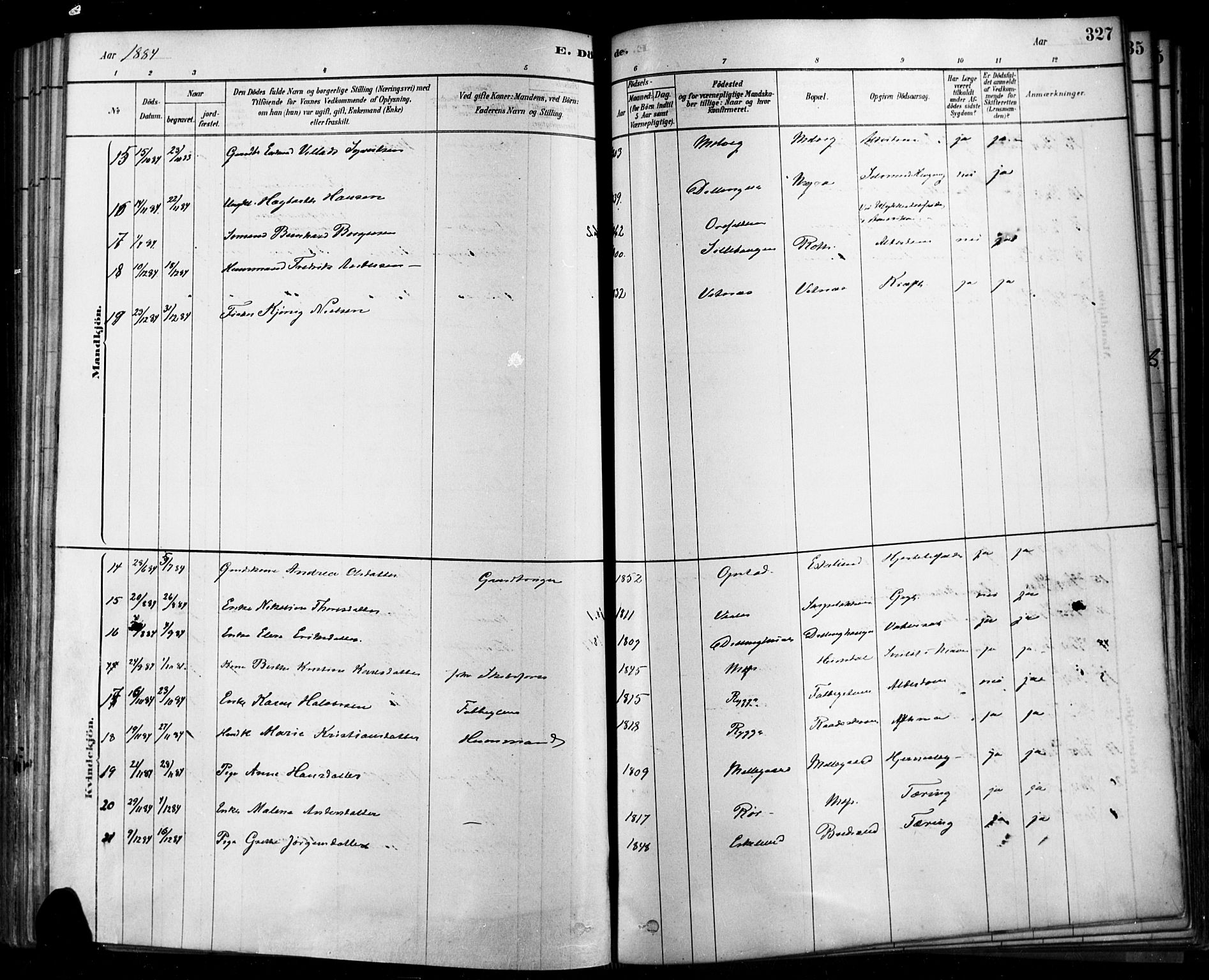 Rygge prestekontor Kirkebøker, AV/SAO-A-10084b/F/Fa/L0007: Parish register (official) no. 7, 1878-1904, p. 327