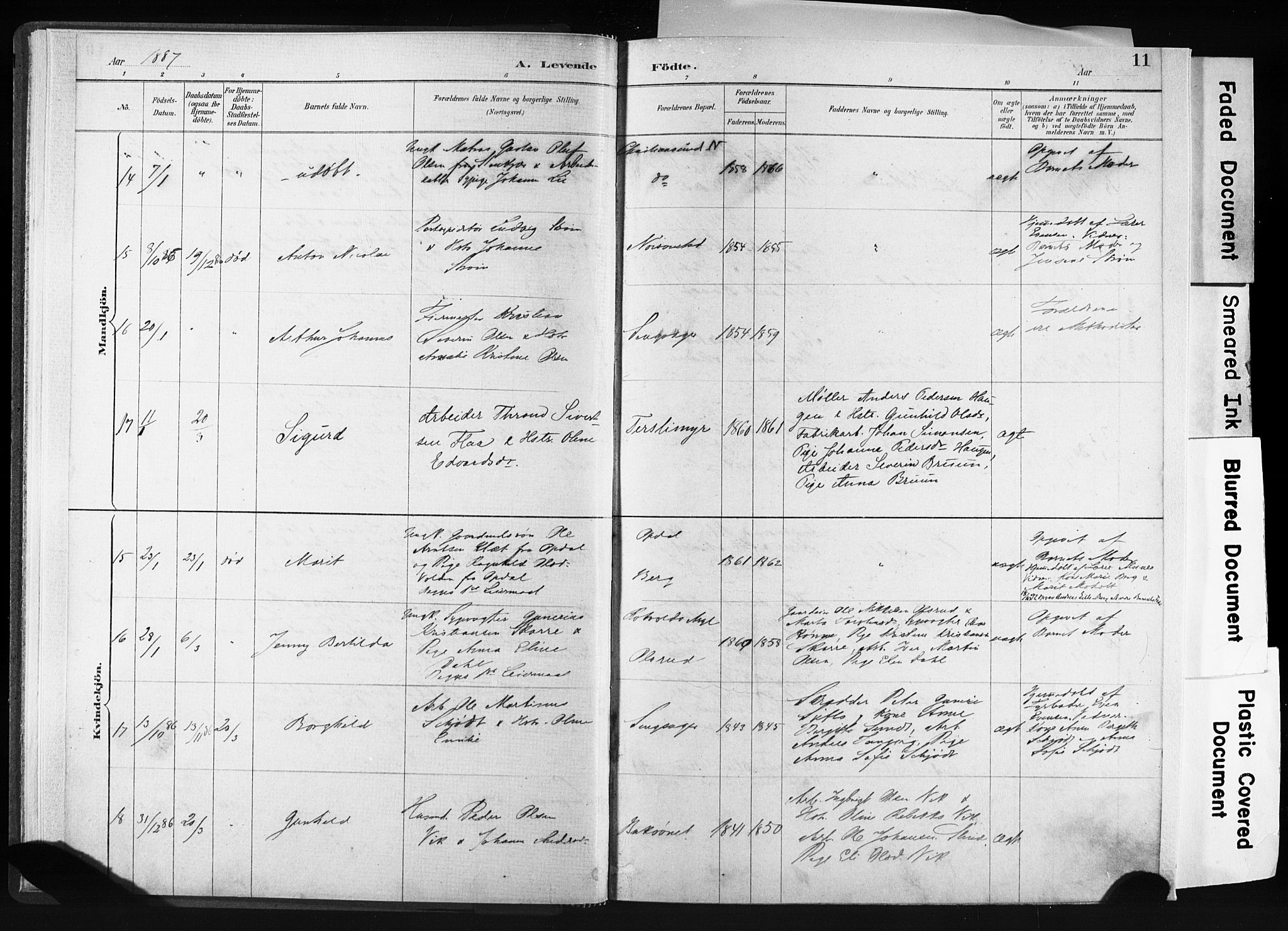 Ministerialprotokoller, klokkerbøker og fødselsregistre - Sør-Trøndelag, AV/SAT-A-1456/606/L0300: Parish register (official) no. 606A15, 1886-1893, p. 11