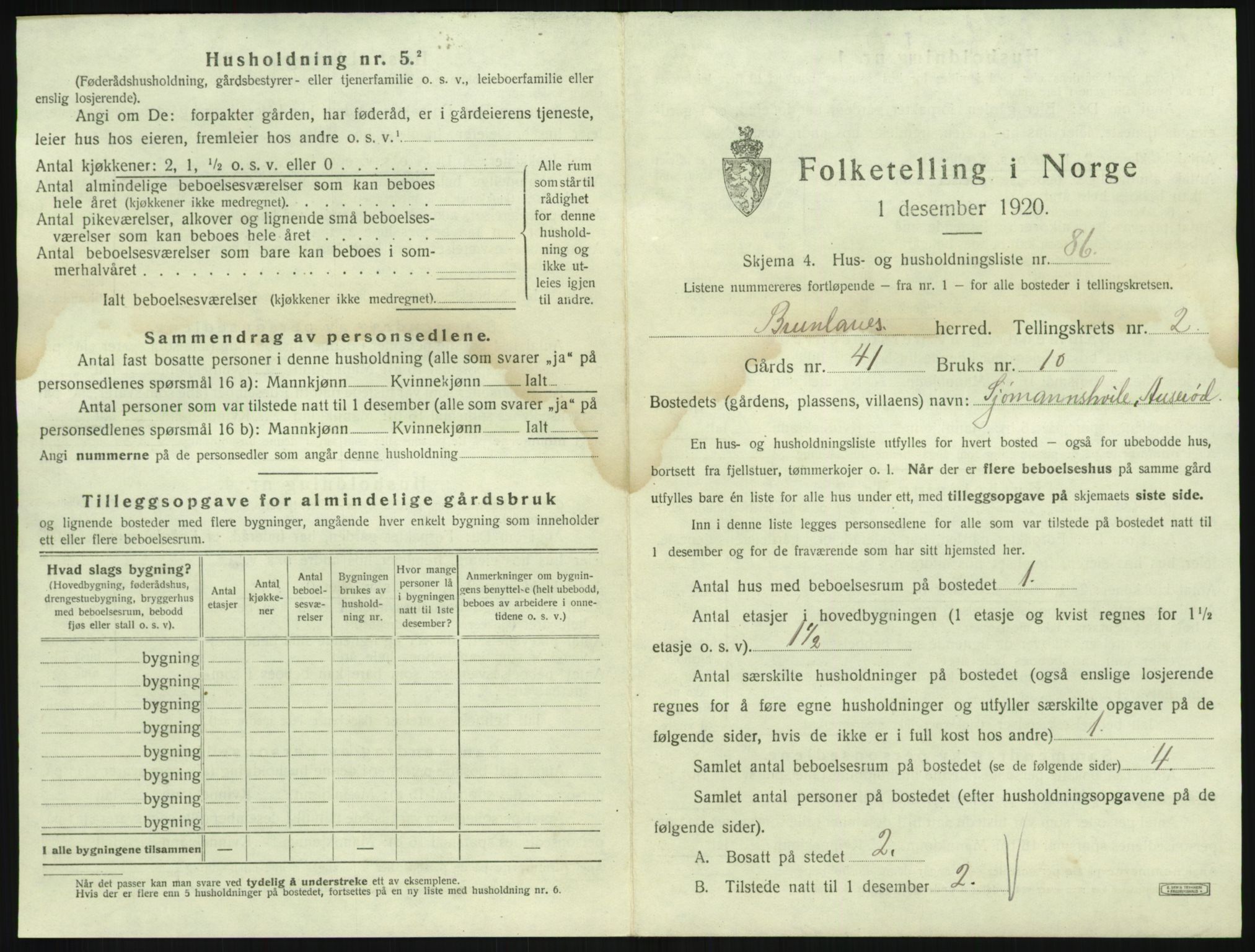 SAKO, 1920 census for Brunlanes, 1920, p. 483