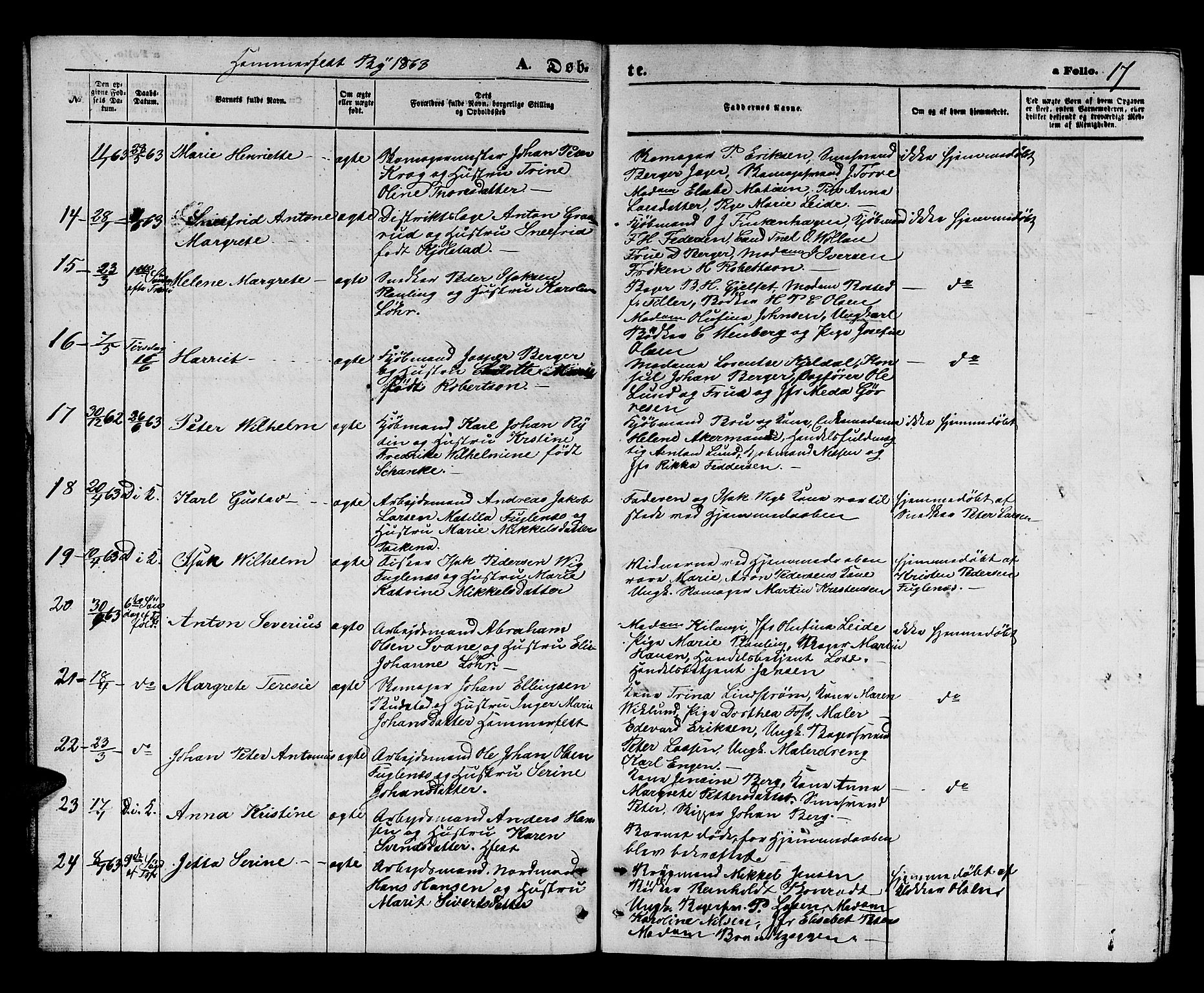 Hammerfest sokneprestkontor, AV/SATØ-S-1347/H/Hb/L0003.klokk: Parish register (copy) no. 3 /1, 1862-1868, p. 17