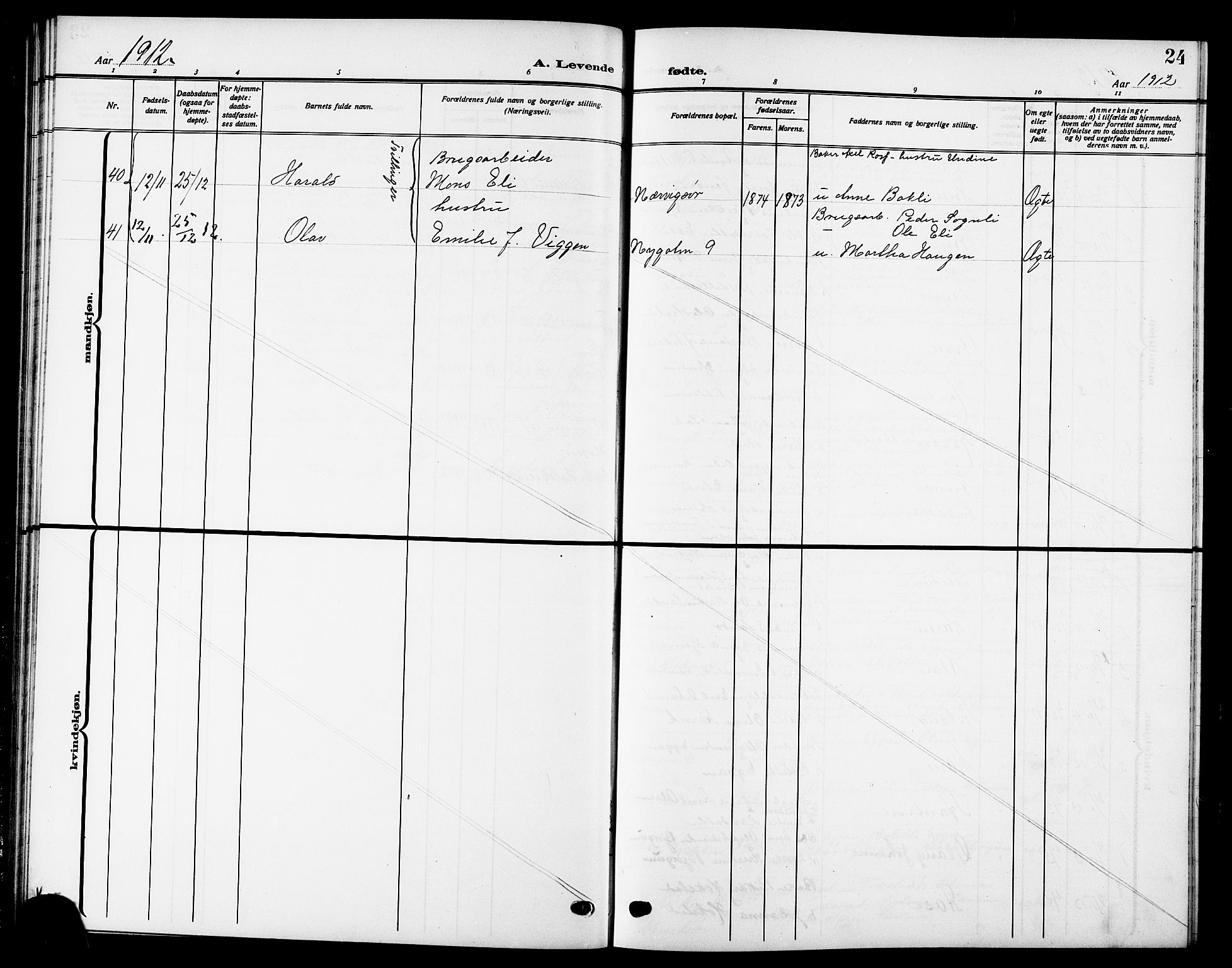 Ministerialprotokoller, klokkerbøker og fødselsregistre - Sør-Trøndelag, AV/SAT-A-1456/669/L0831: Parish register (copy) no. 669C01, 1909-1924, p. 24