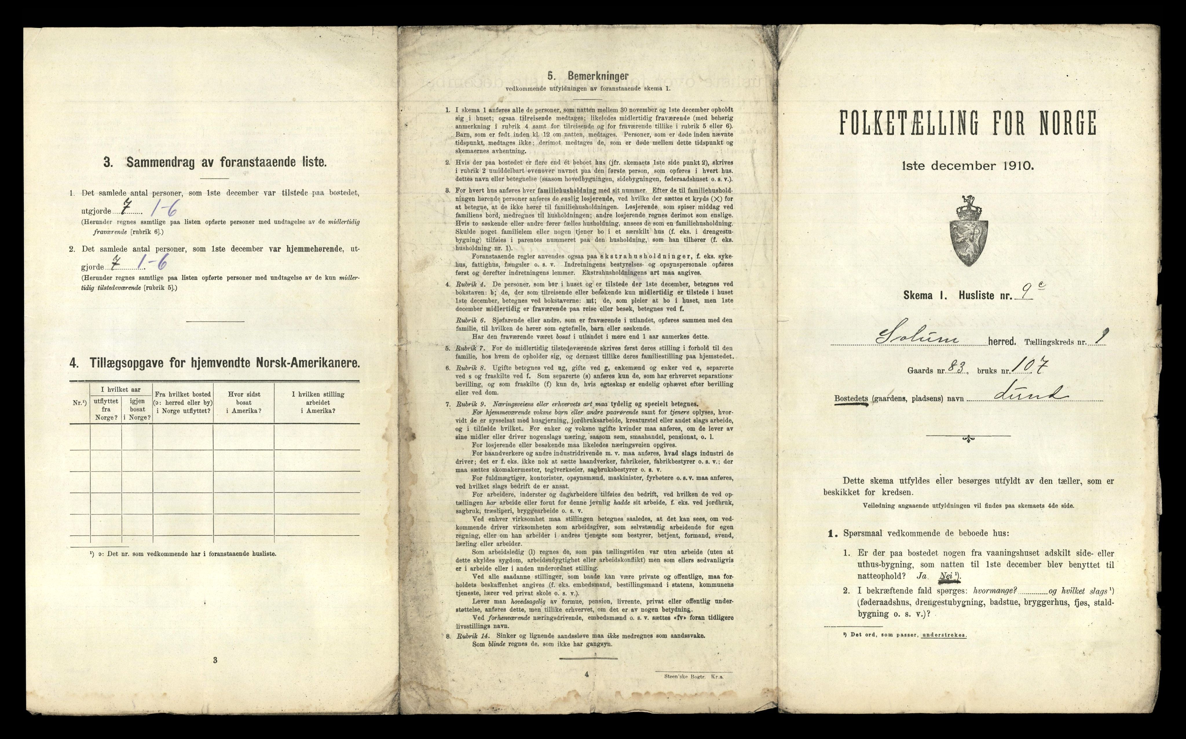 RA, 1910 census for Solum, 1910, p. 535
