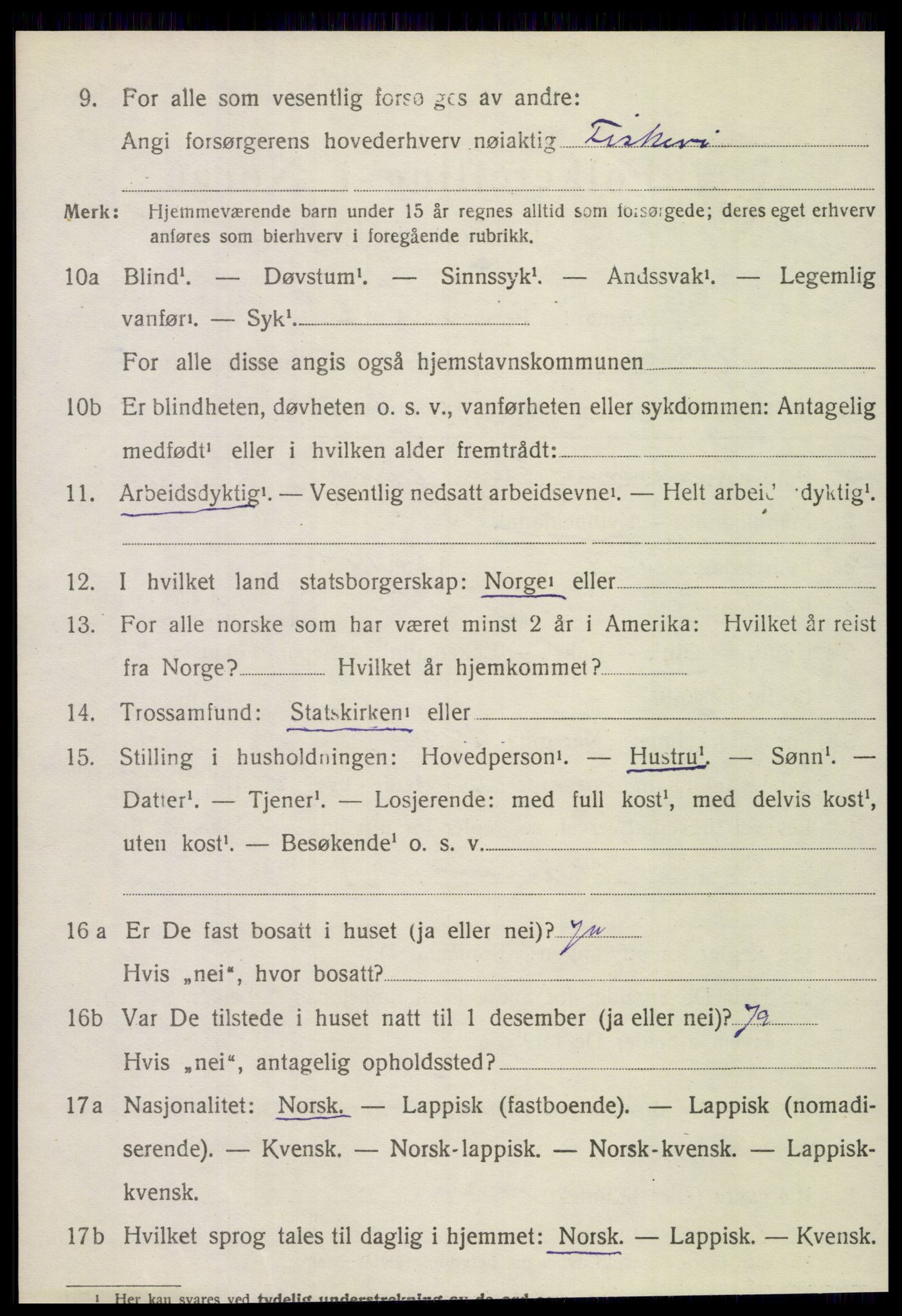 SAT, 1920 census for Tjøtta, 1920, p. 2108