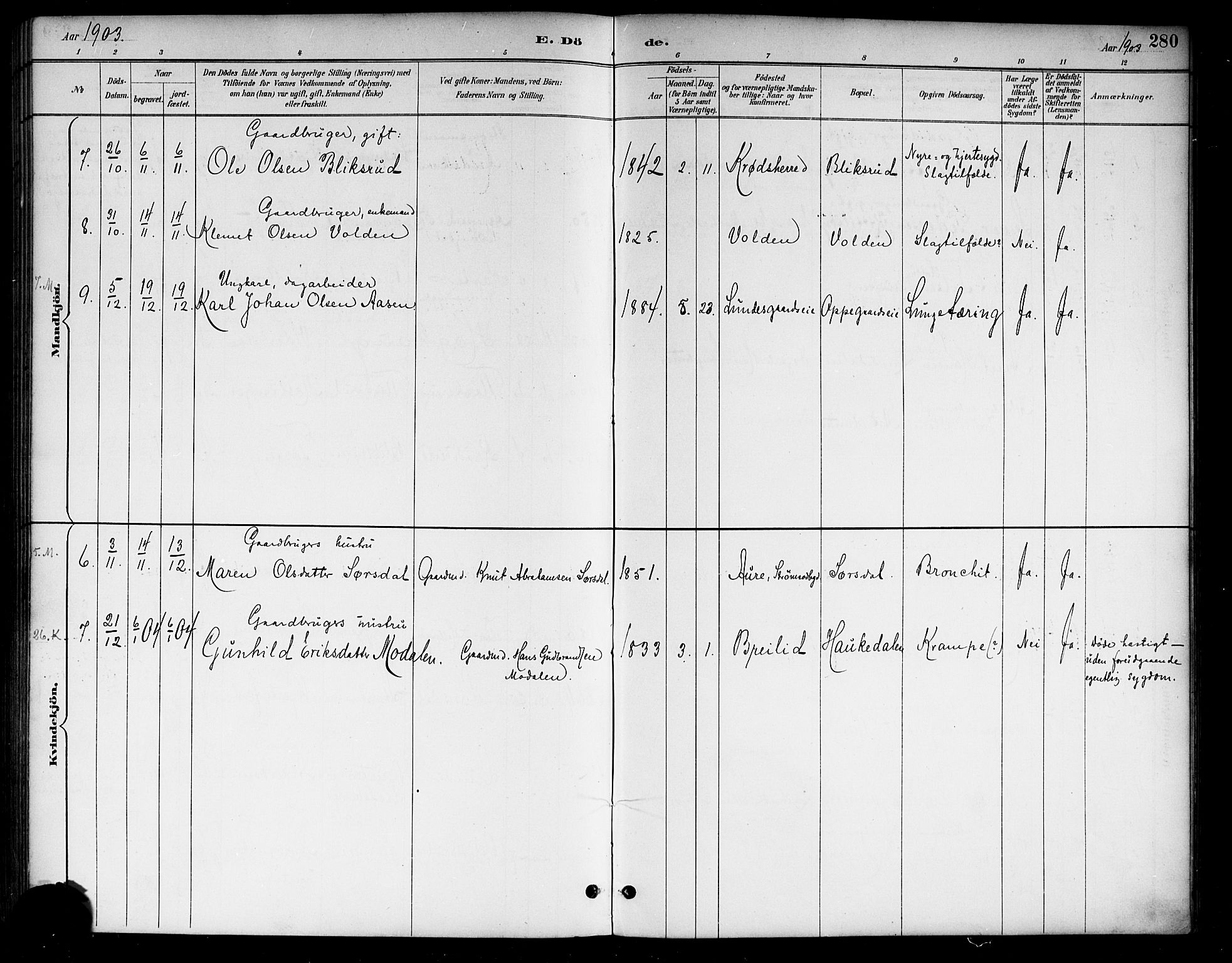 Lunder kirkebøker, AV/SAKO-A-629/G/Ga/L0004: Parish register (copy) no. I 4, 1889-1917, p. 280