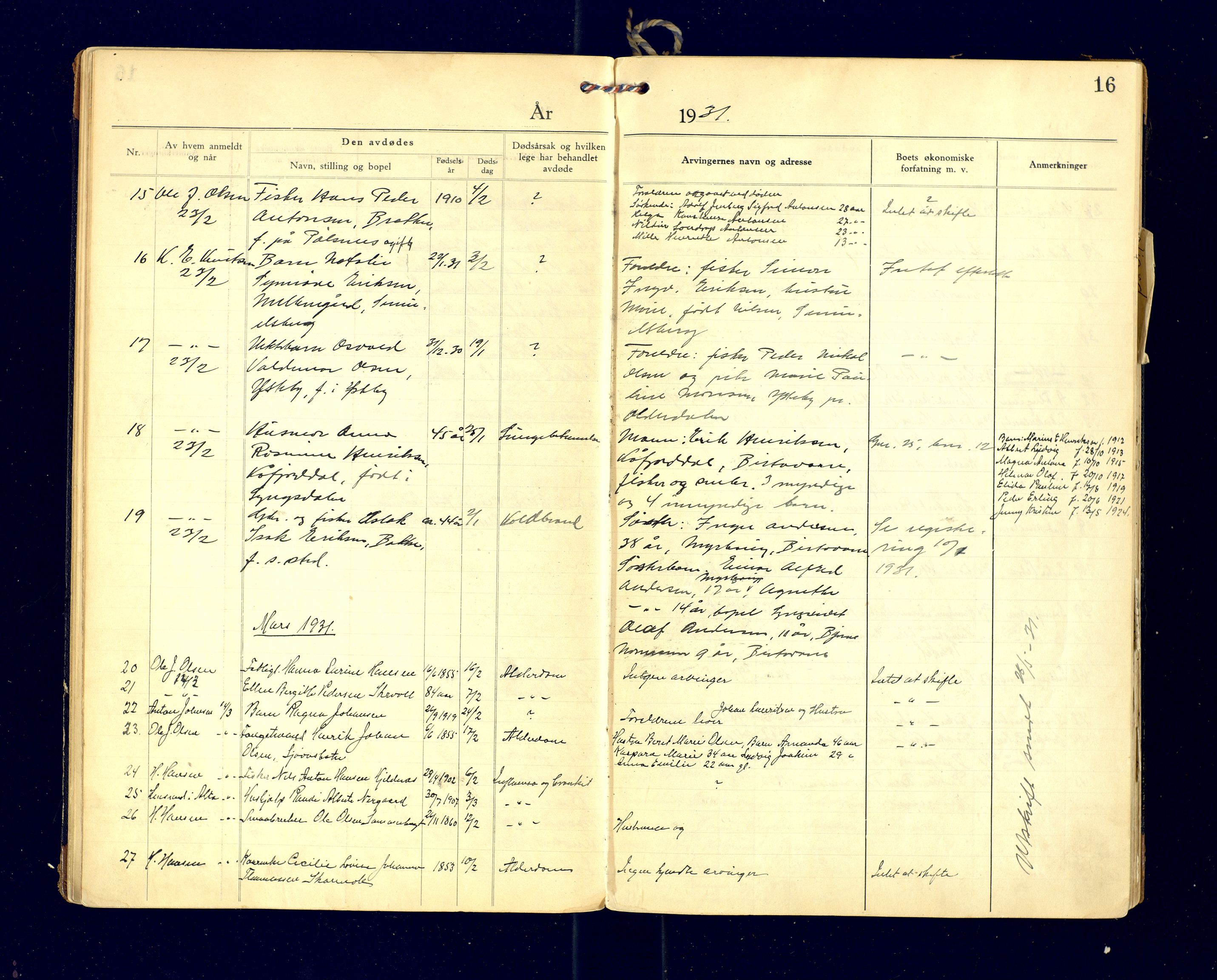 Lyngen lensmannskontor, AV/SATØ-SATO-99/F/Fg/Fga/L0086: Dødsfallsprotokoll for Lyngen lensmannsdistrikt, 1929-1935, p. 16