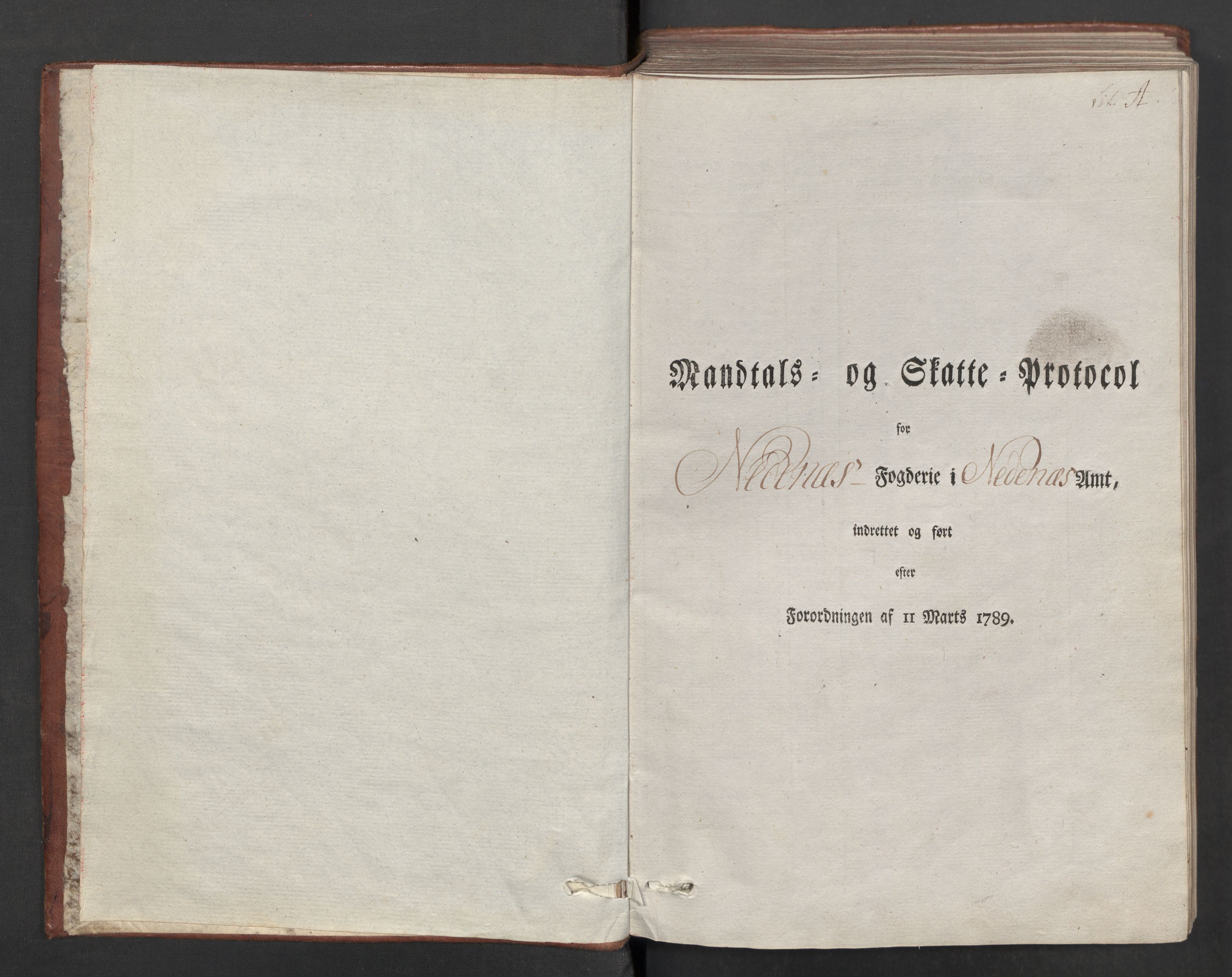 Rentekammeret inntil 1814, Reviderte regnskaper, Mindre regnskaper, AV/RA-EA-4068/Rf/Rfe/L0026: Nedenes fogderi, 1789, p. 3