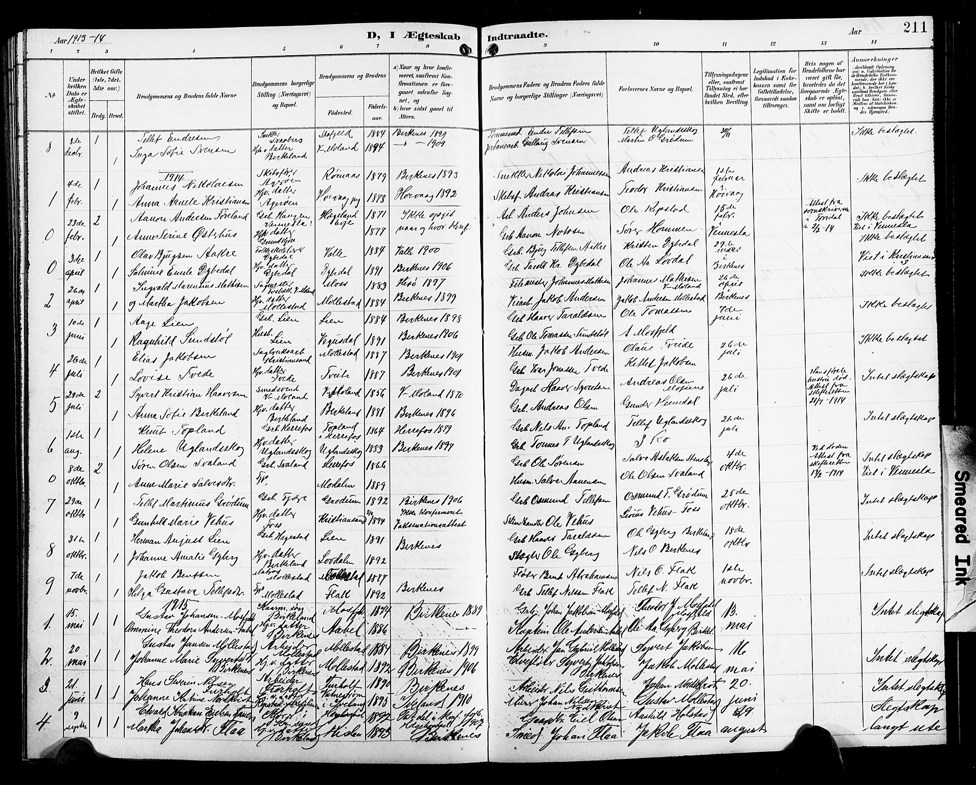 Birkenes sokneprestkontor, SAK/1111-0004/F/Fb/L0004: Parish register (copy) no. B 4, 1893-1930, p. 211