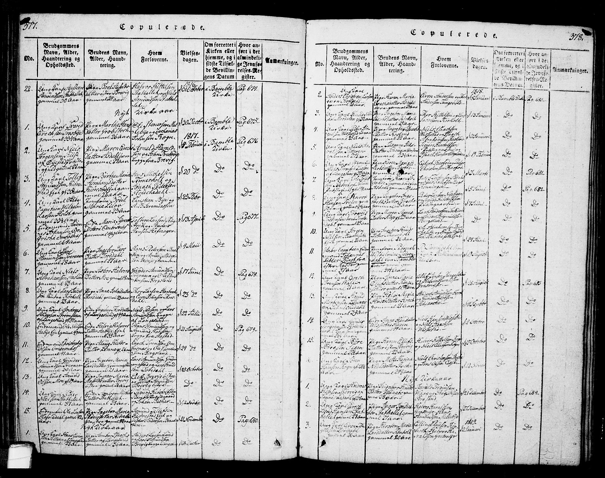 Bamble kirkebøker, SAKO/A-253/G/Ga/L0005: Parish register (copy) no. I 5, 1814-1855, p. 377-378