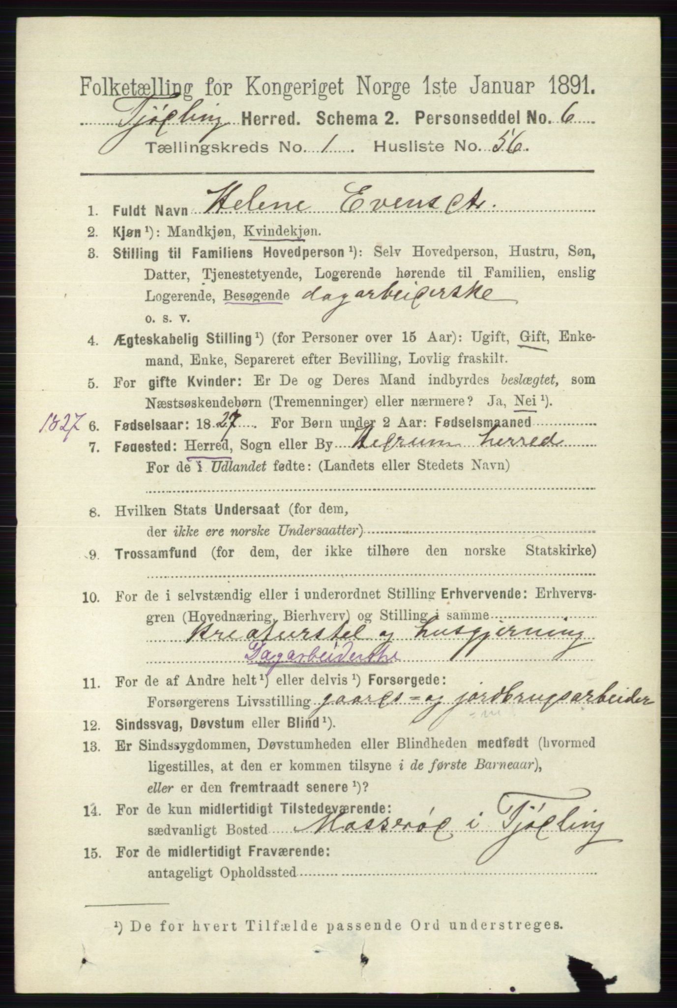 RA, 1891 census for 0725 Tjølling, 1891, p. 440