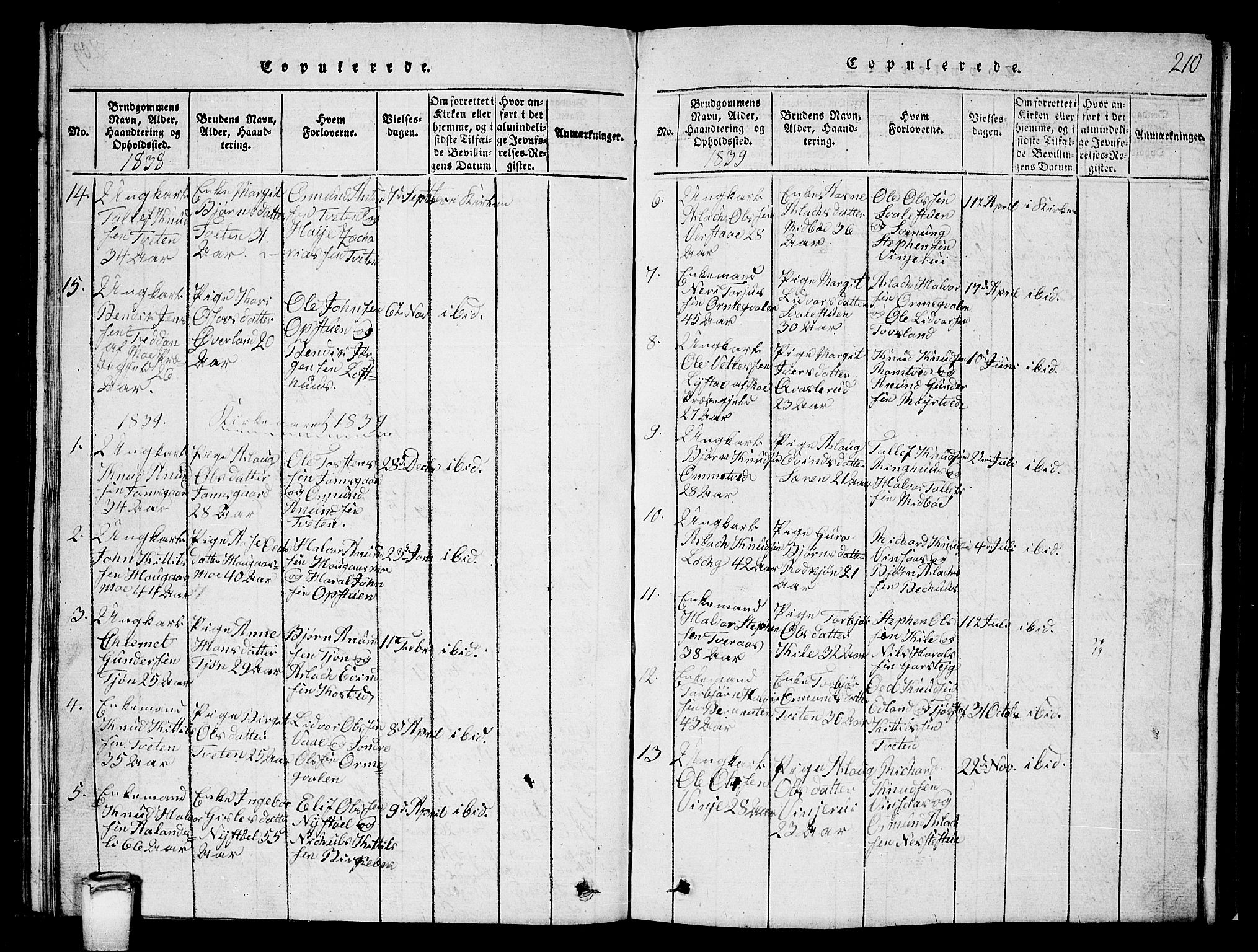 Vinje kirkebøker, SAKO/A-312/G/Ga/L0001: Parish register (copy) no. I 1, 1814-1843, p. 210