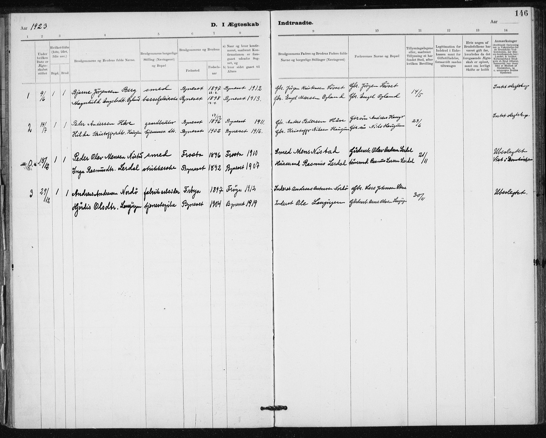 Ministerialprotokoller, klokkerbøker og fødselsregistre - Sør-Trøndelag, SAT/A-1456/612/L0381: Parish register (official) no. 612A13, 1907-1923, p. 146