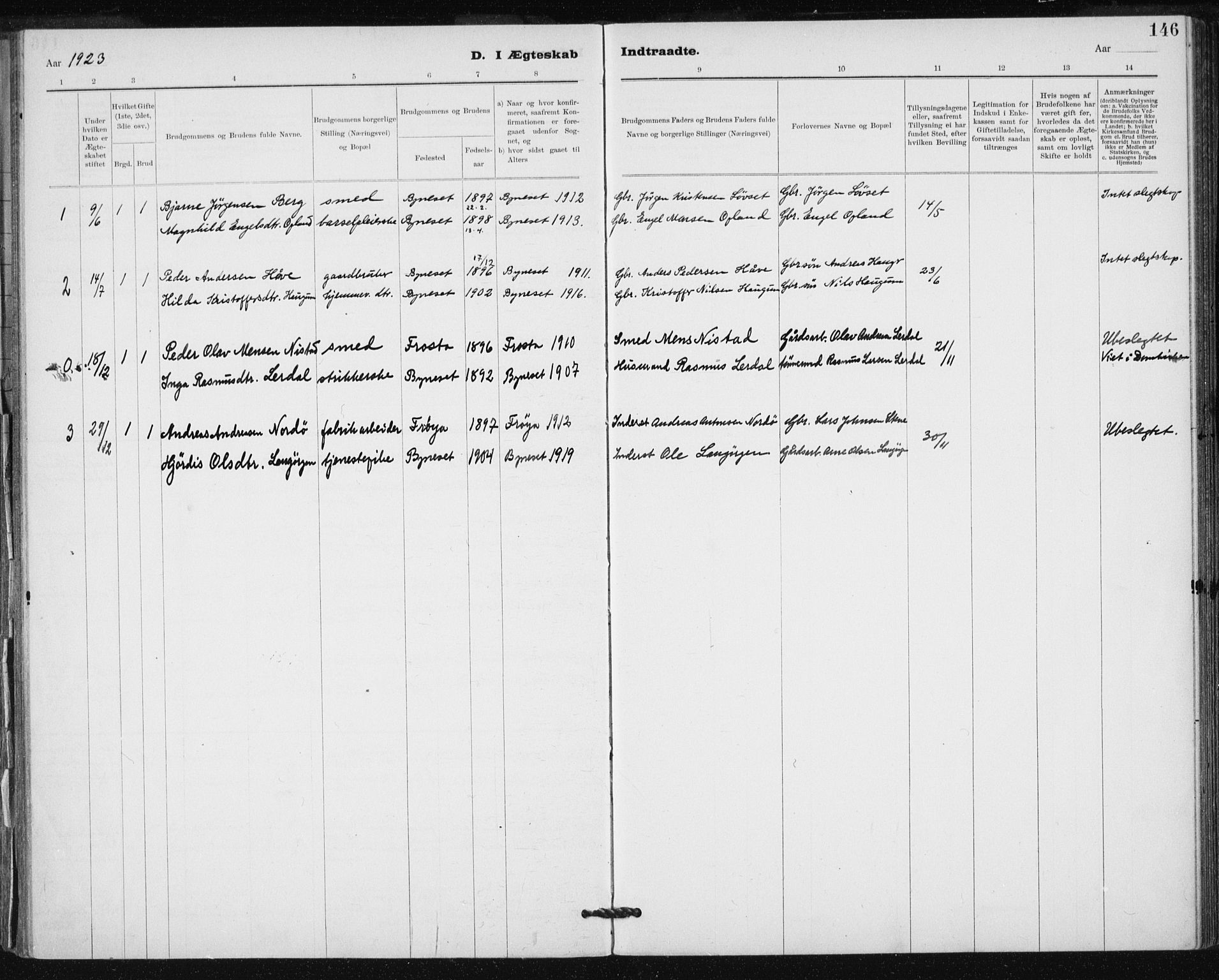 Ministerialprotokoller, klokkerbøker og fødselsregistre - Sør-Trøndelag, AV/SAT-A-1456/612/L0381: Parish register (official) no. 612A13, 1907-1923, p. 146
