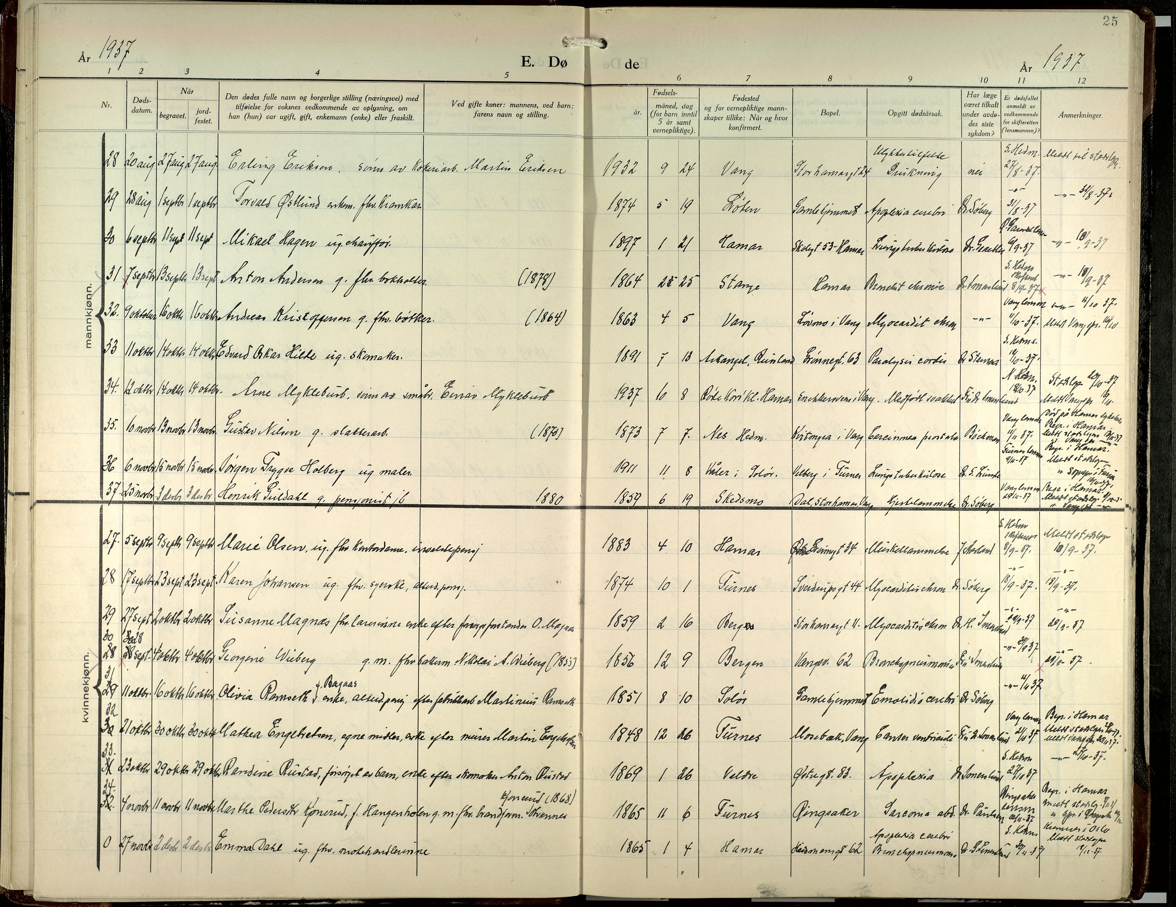 Hamar prestekontor, SAH/DOMPH-002/H/Ha/Haa/L0007: Parish register (official) no. 7, 1933-1953, p. 25