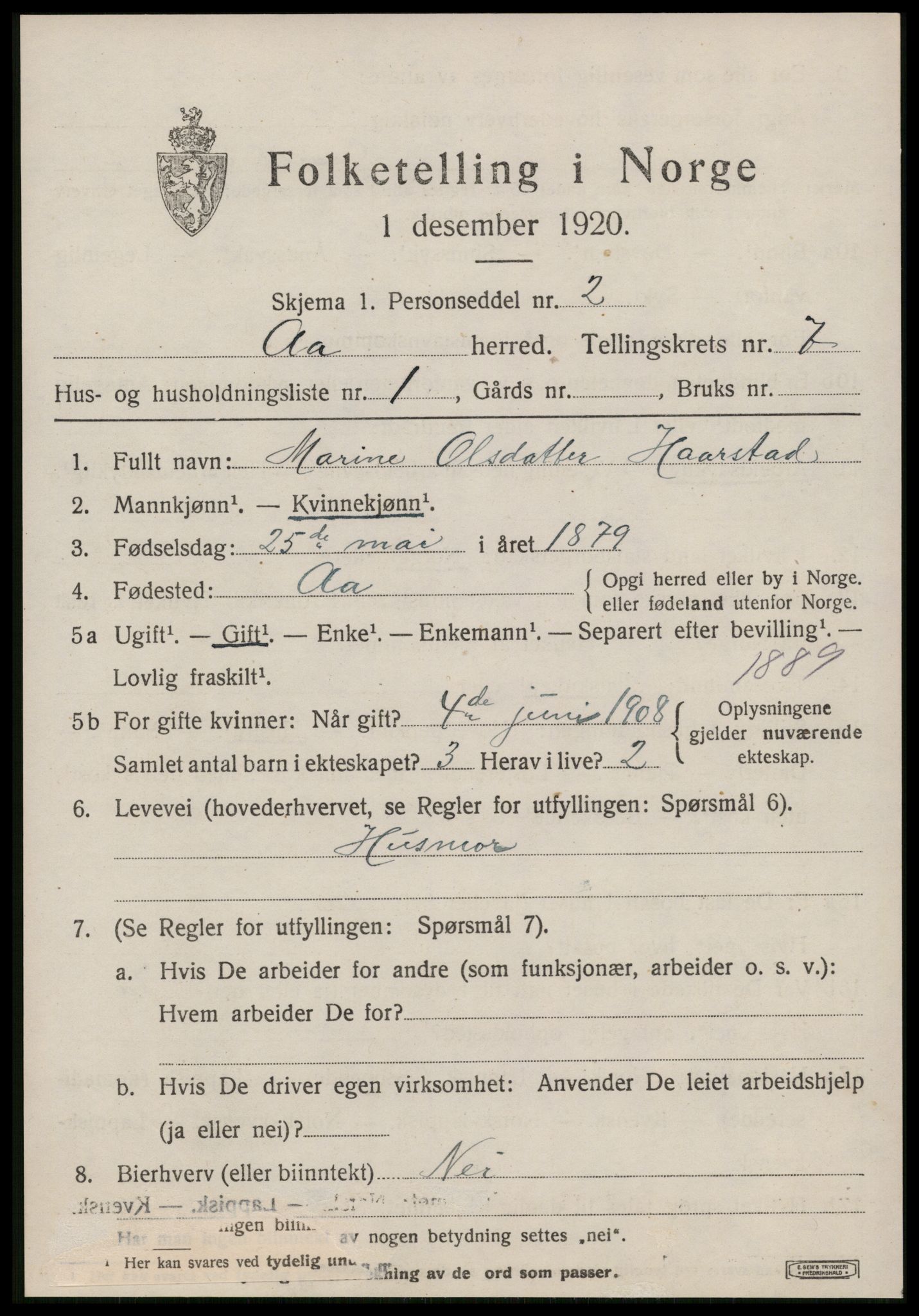 SAT, 1920 census for Å, 1920, p. 2896
