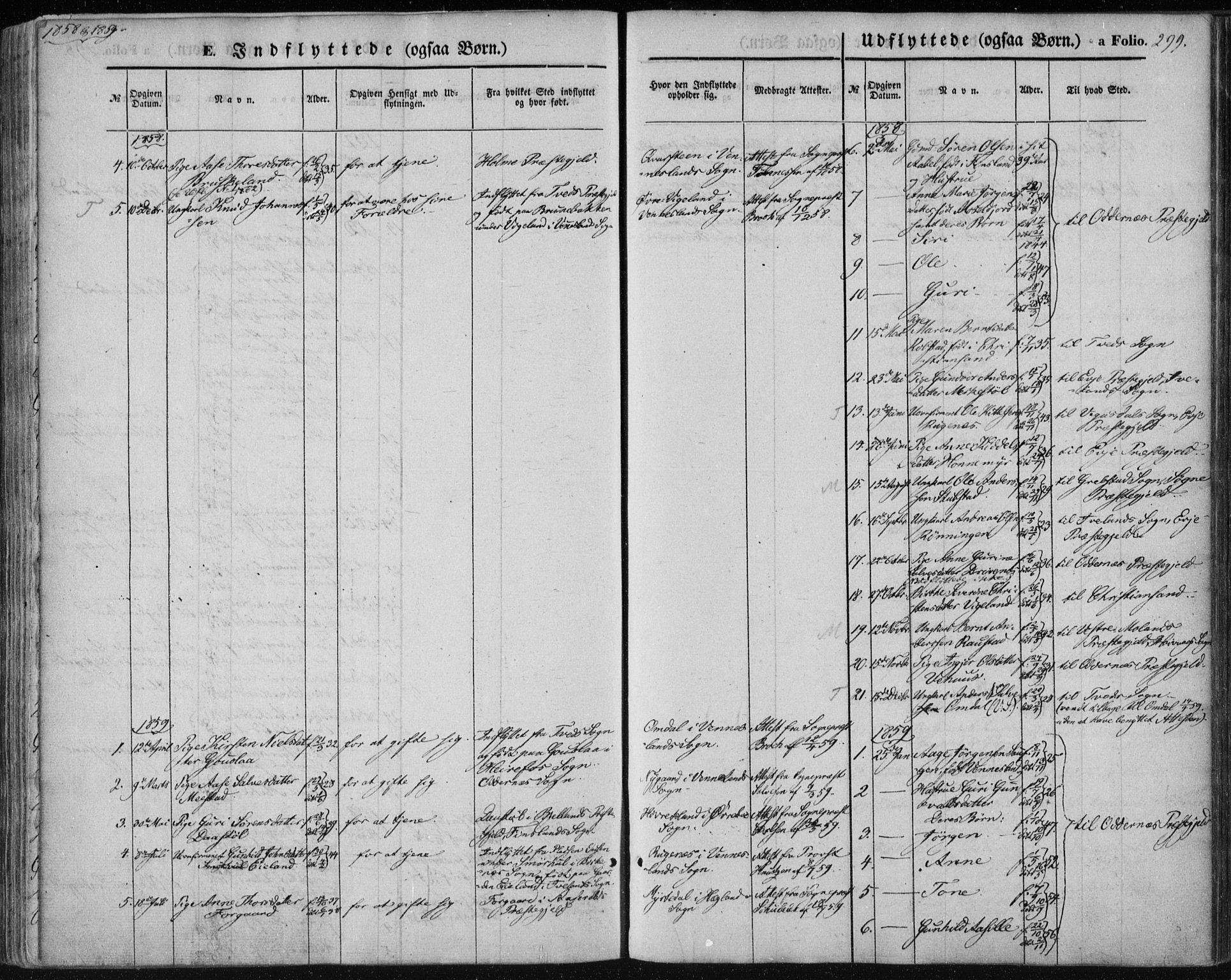 Vennesla sokneprestkontor, AV/SAK-1111-0045/Fa/Fac/L0007: Parish register (official) no. A 7, 1855-1873, p. 299