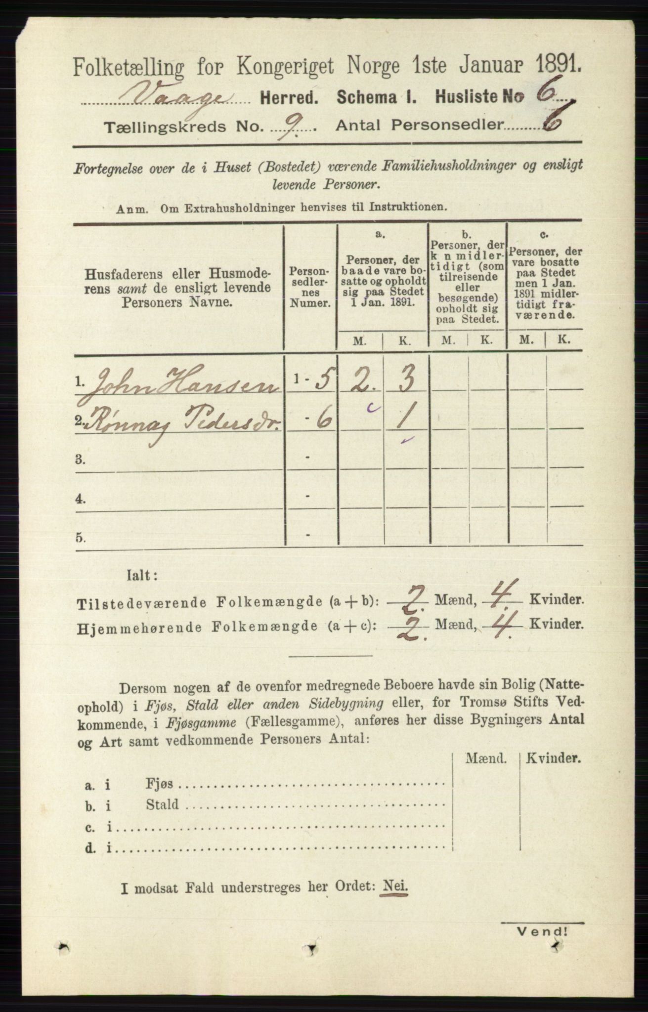 RA, 1891 census for 0515 Vågå, 1891, p. 5389