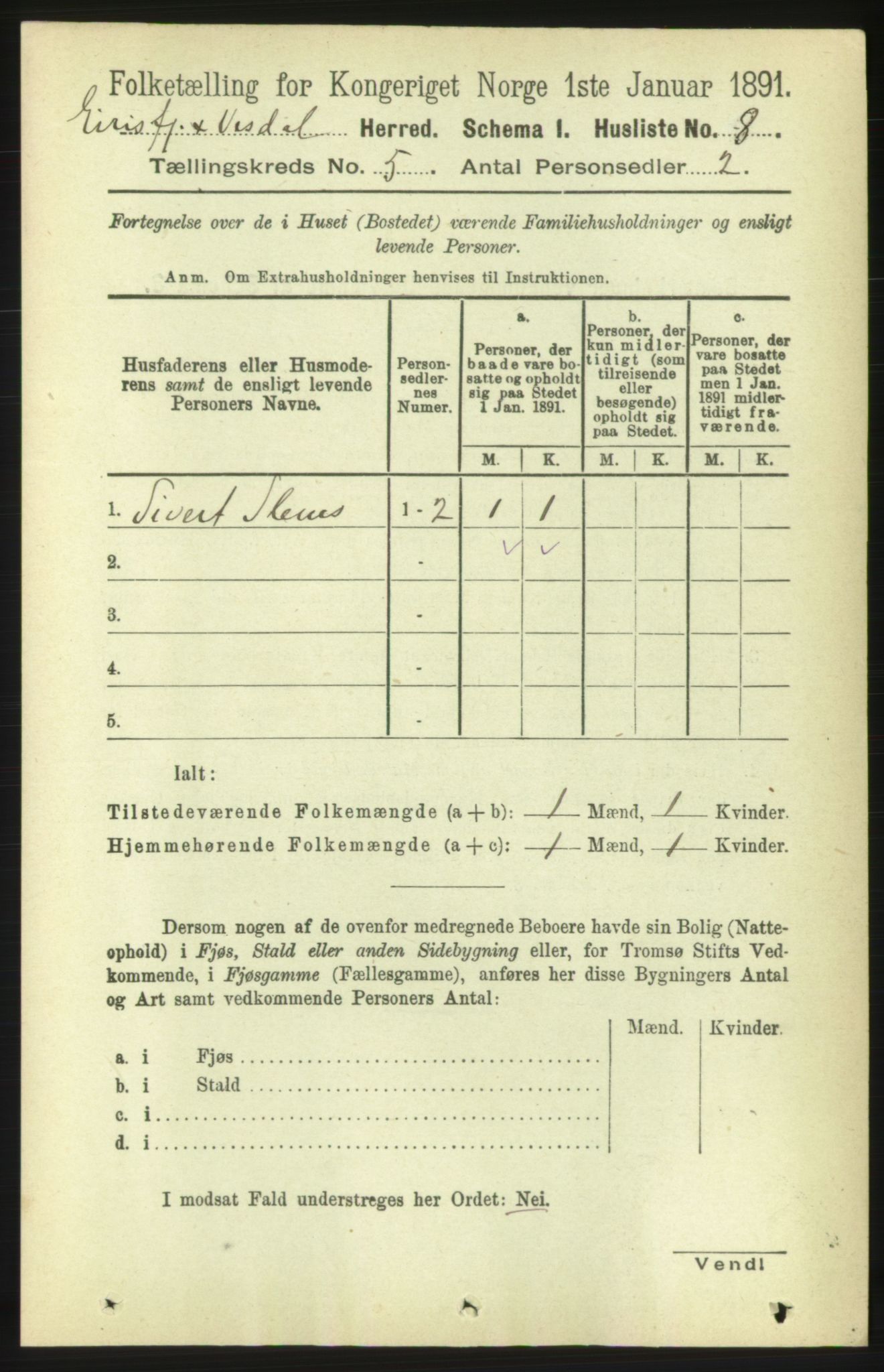 RA, 1891 census for 1542 Eresfjord og Vistdal, 1891, p. 1050