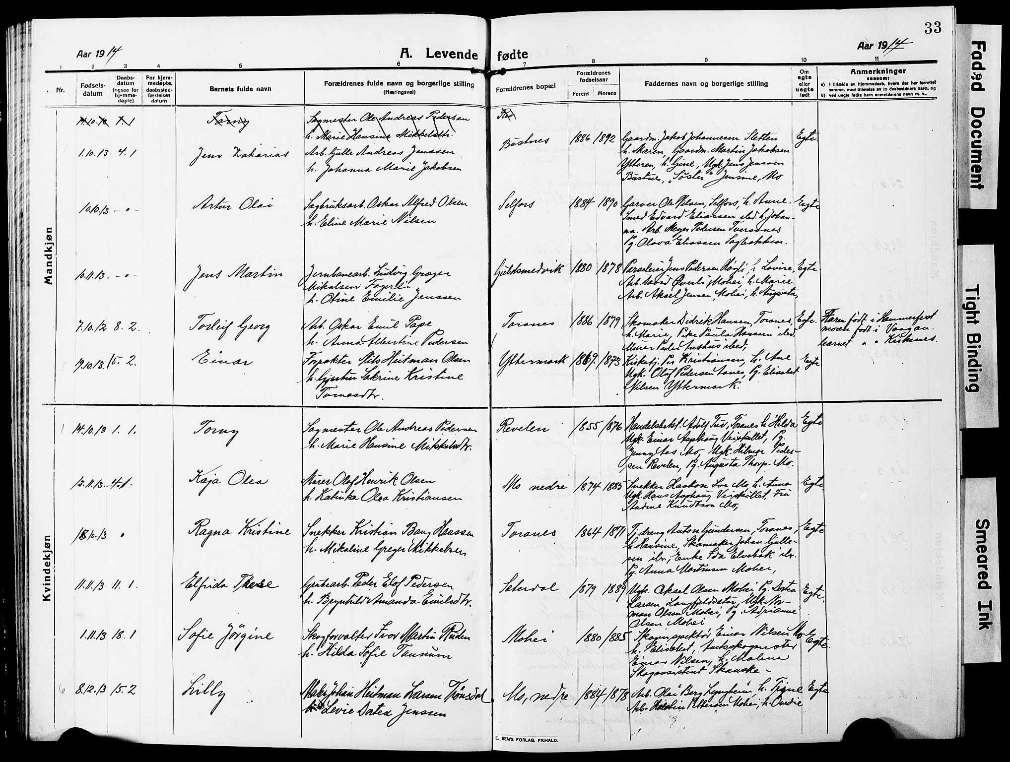 Ministerialprotokoller, klokkerbøker og fødselsregistre - Nordland, SAT/A-1459/827/L0423: Parish register (copy) no. 827C12, 1912-1930, p. 33